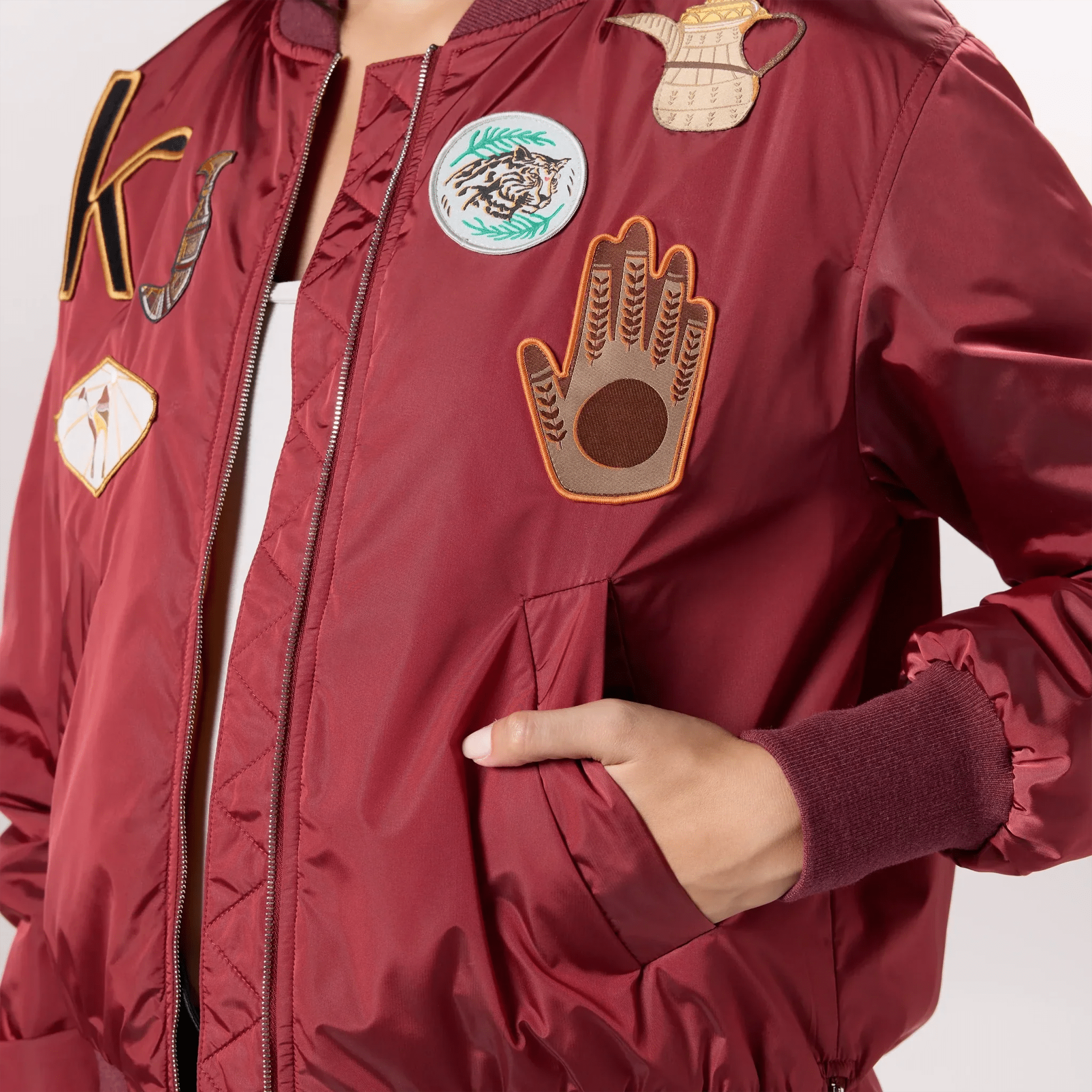 Badges Bomber Jacket - SEASONAL DARK RED