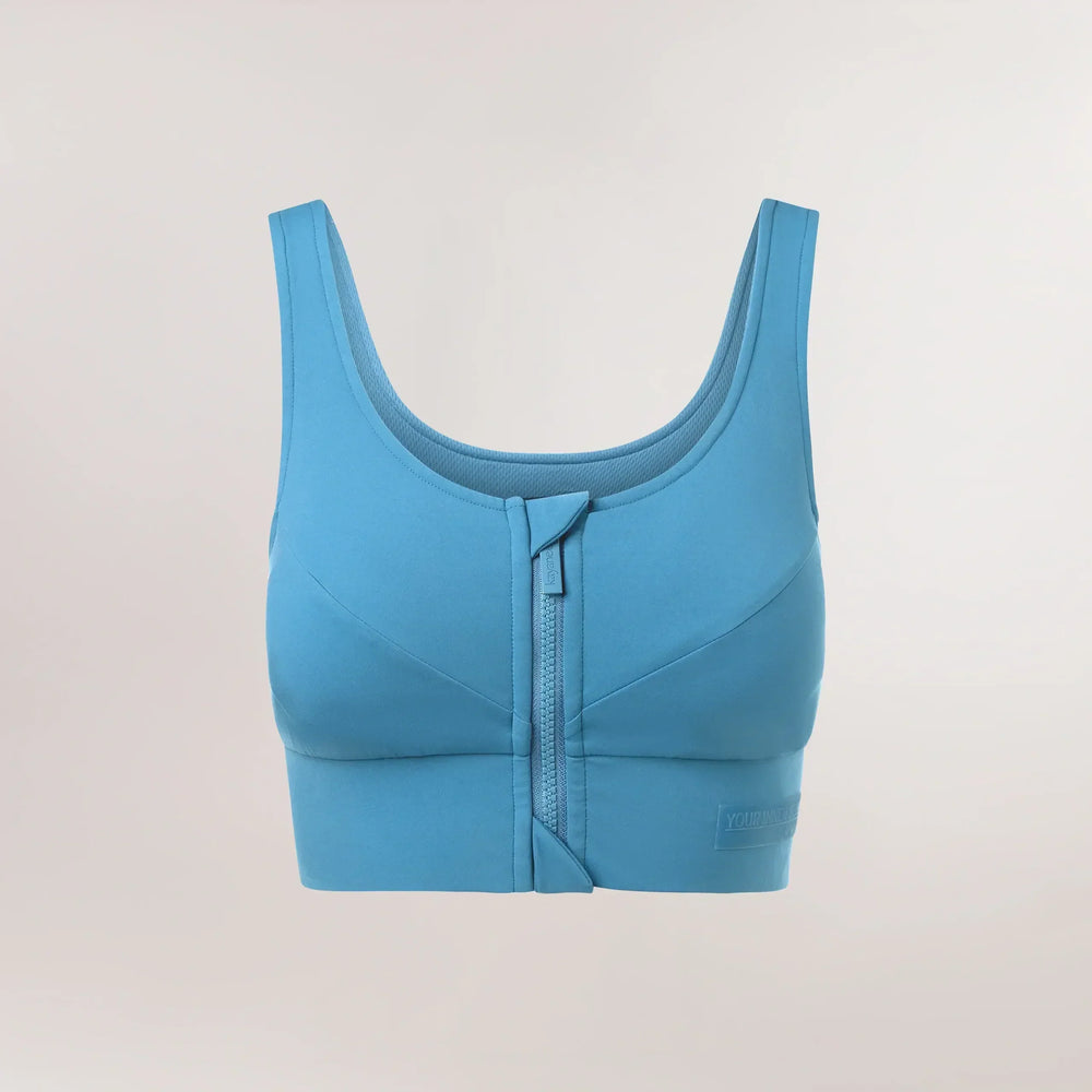 Blue cropped top with sculpting stretch fabric - توب قصير باللون الأزرق بقماش سترتش