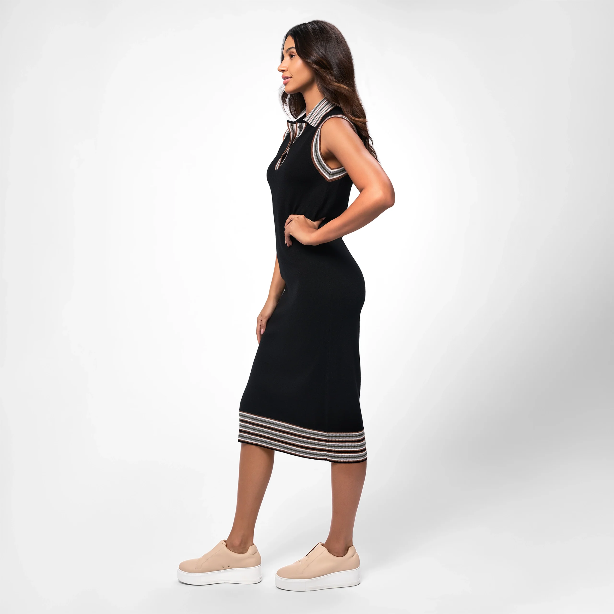 Cashmere Maxi Polo Dress - SEASONAL BLACK