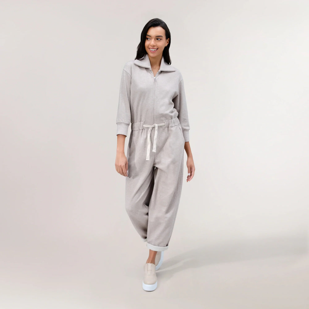 Zip Front Jumpsuit - SEASONAL OATMEAL MELANGE