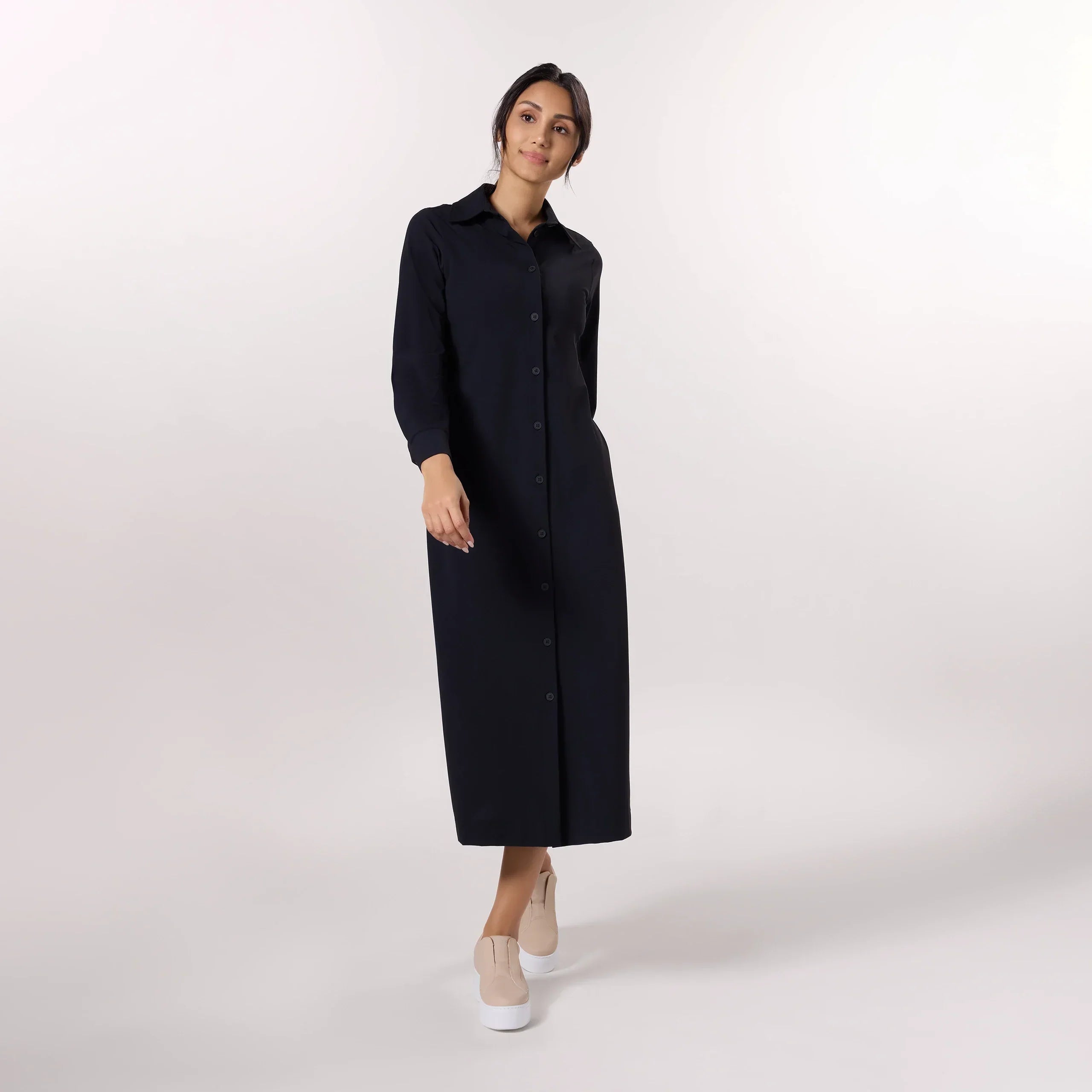 Abaya Button Front Dress - SEASONAL BLACK
