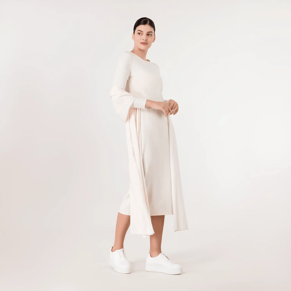 Jersey Dress And Scarf Ensemble - SEASONAL BEIGE