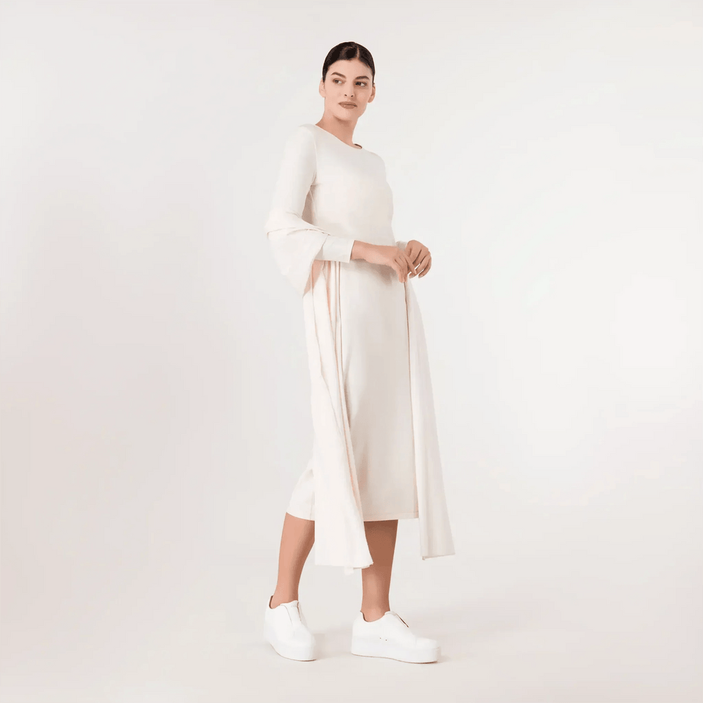 Jersey Dress And Scarf Ensemble - SEASONAL BEIGE