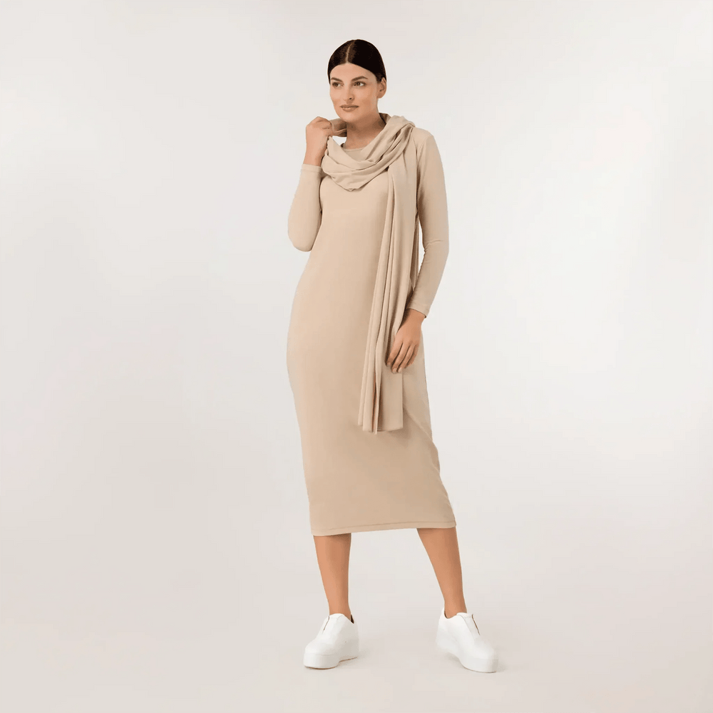 Jersey Dress And Scarf Ensemble - SEASONAL SAND