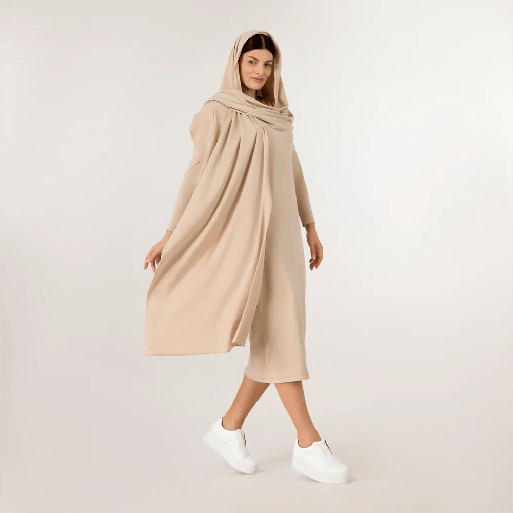 Jersey Dress And Scarf Ensemble - SEASONAL SAND