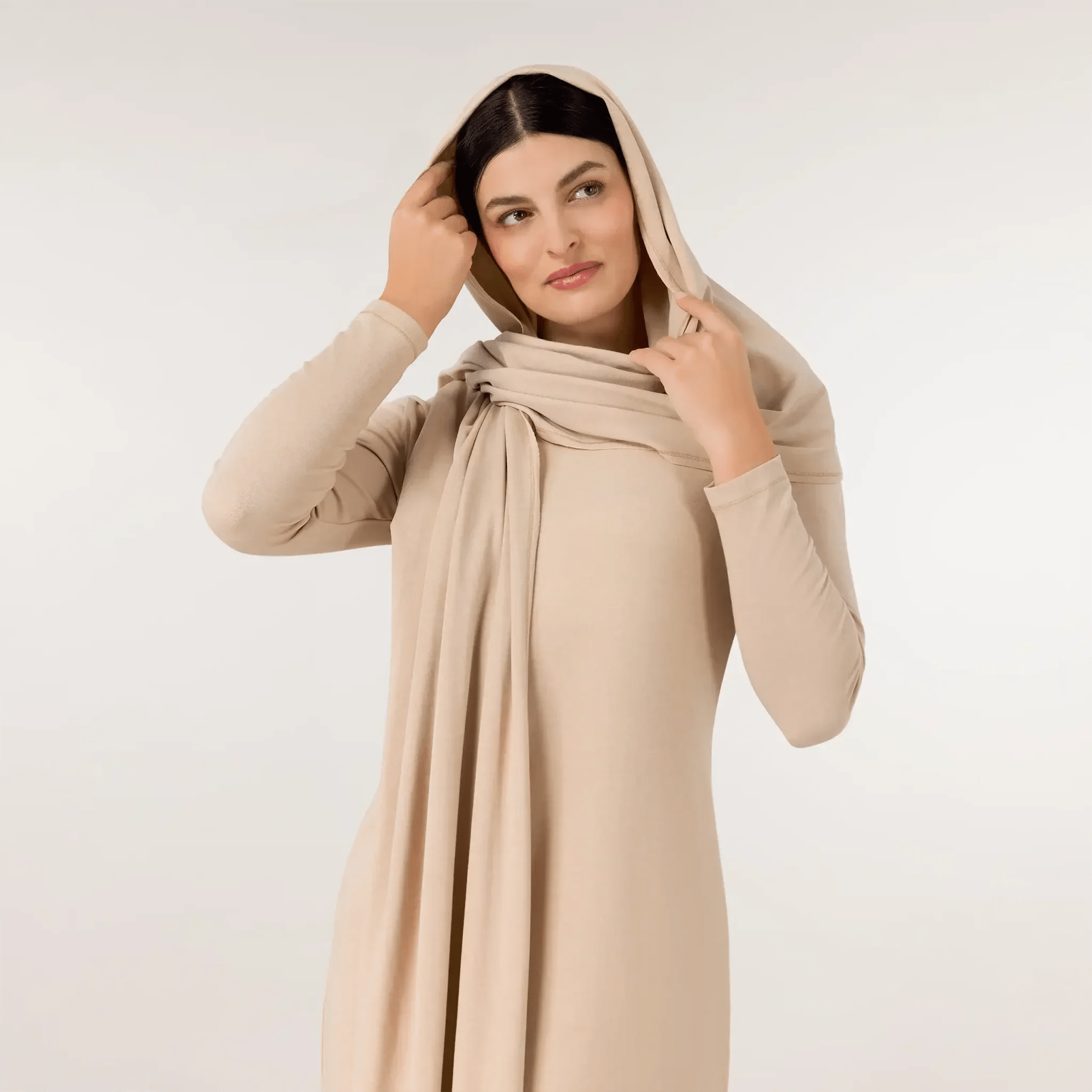 Jersey Dress And Scarf Ensemble - SEASONAL SAND