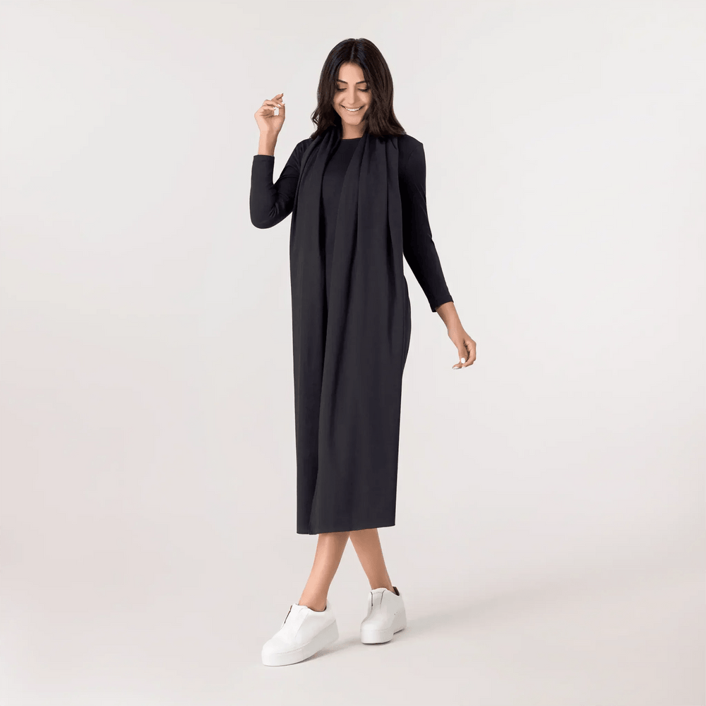 Jersey Dress And Scarf Ensemble - SEASONAL BLACK