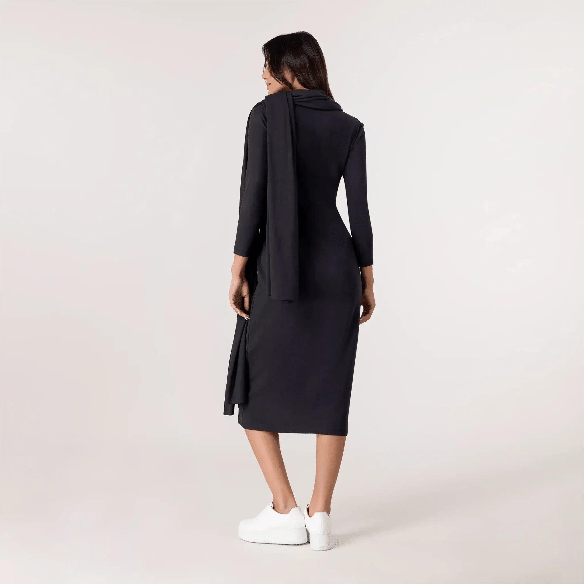 Jersey Dress And Scarf Ensemble - SEASONAL BLACK