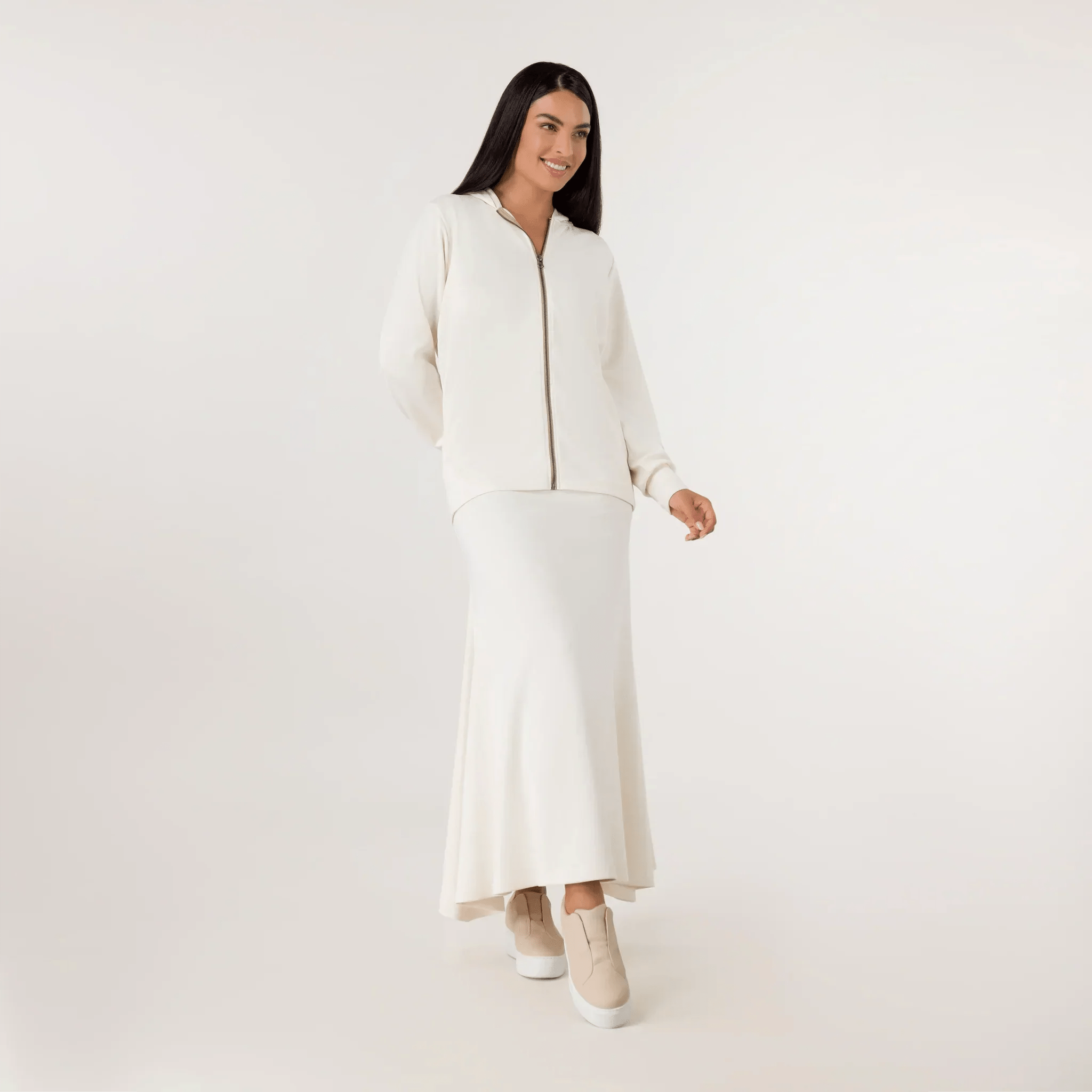 Soft Zipped Sweatshirt - SEASONAL BEIGE