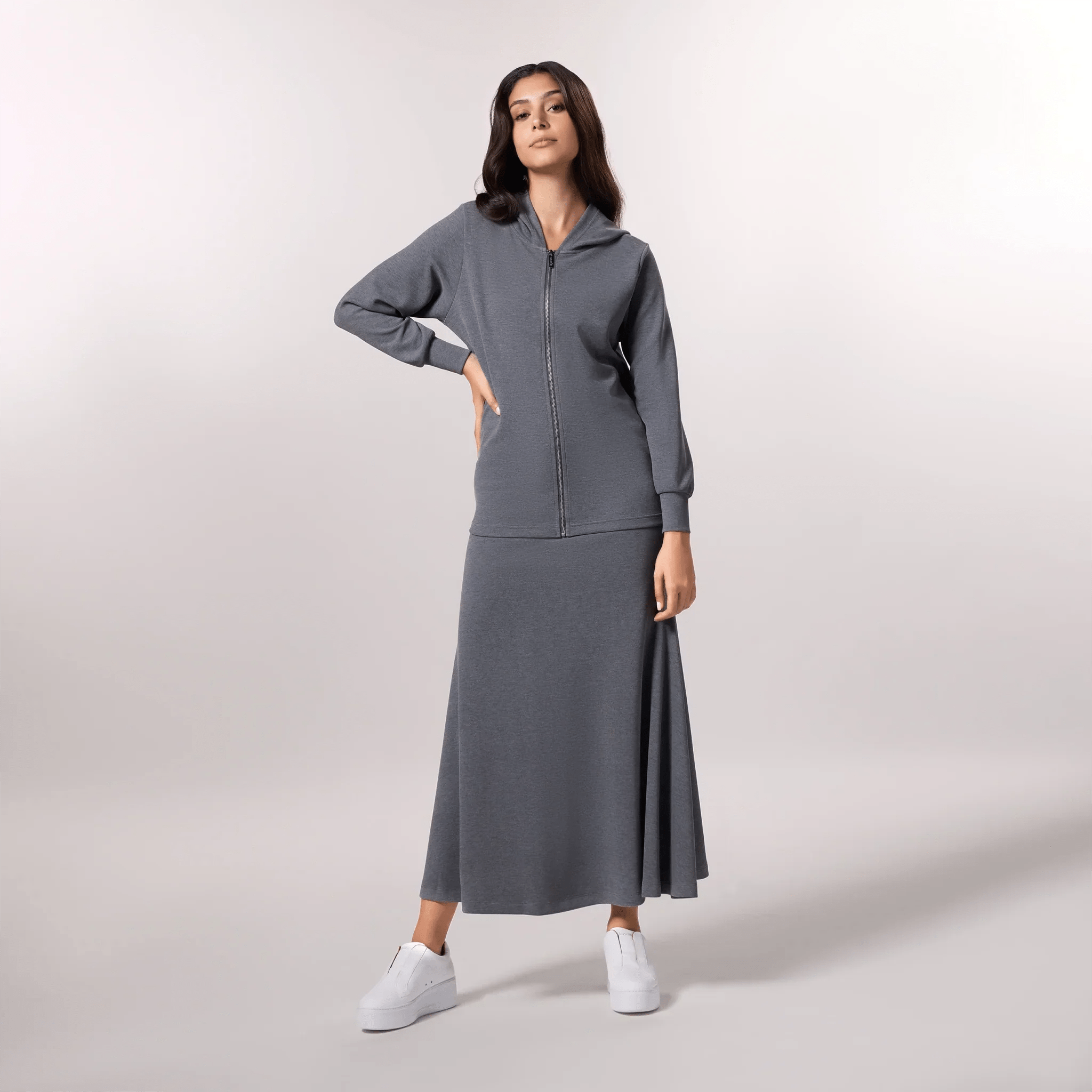Soft Zipped Sweatshirt - SEASONAL CHARCOAL MELANGE
