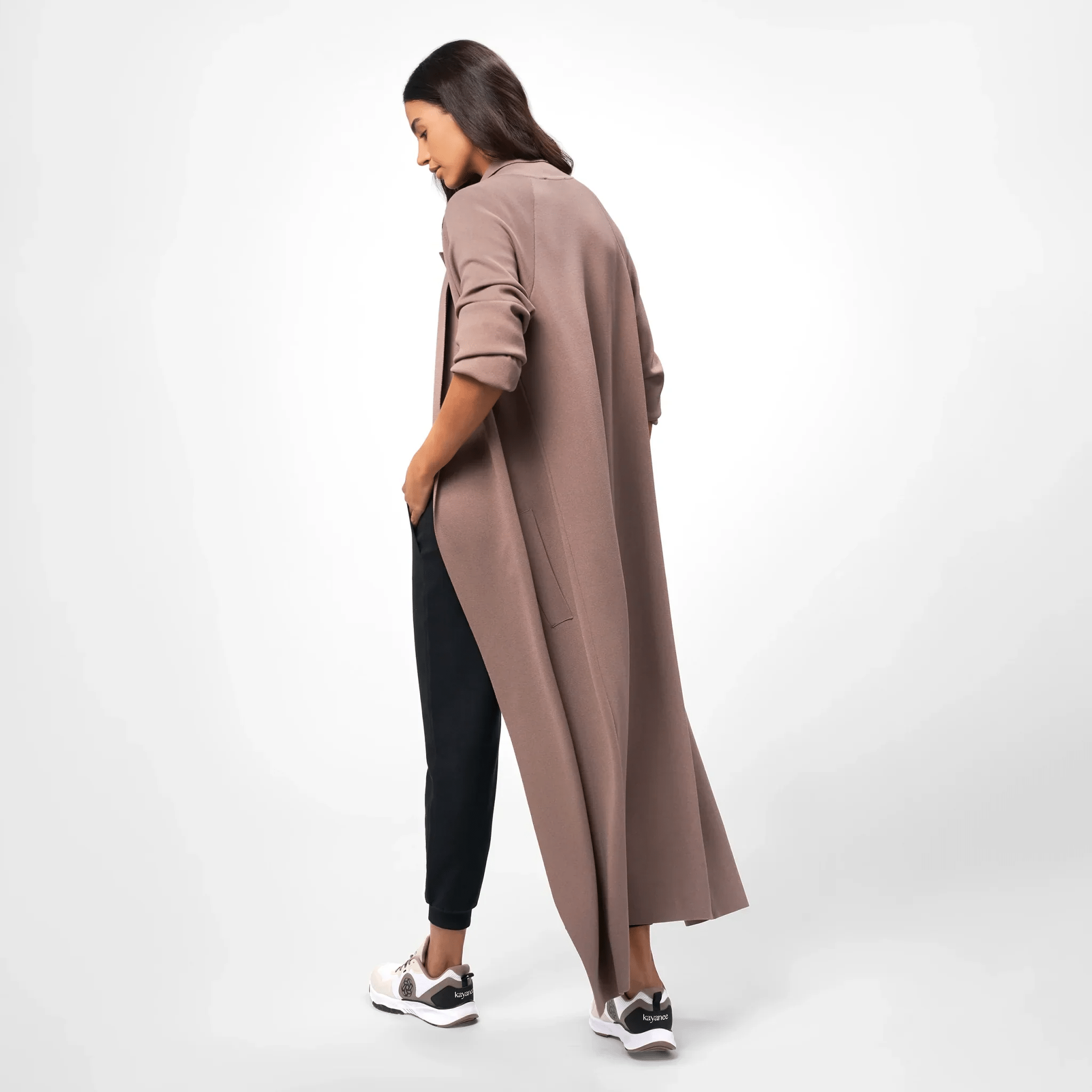 Floor-Length Knitted Coat - SEASONAL BROWN