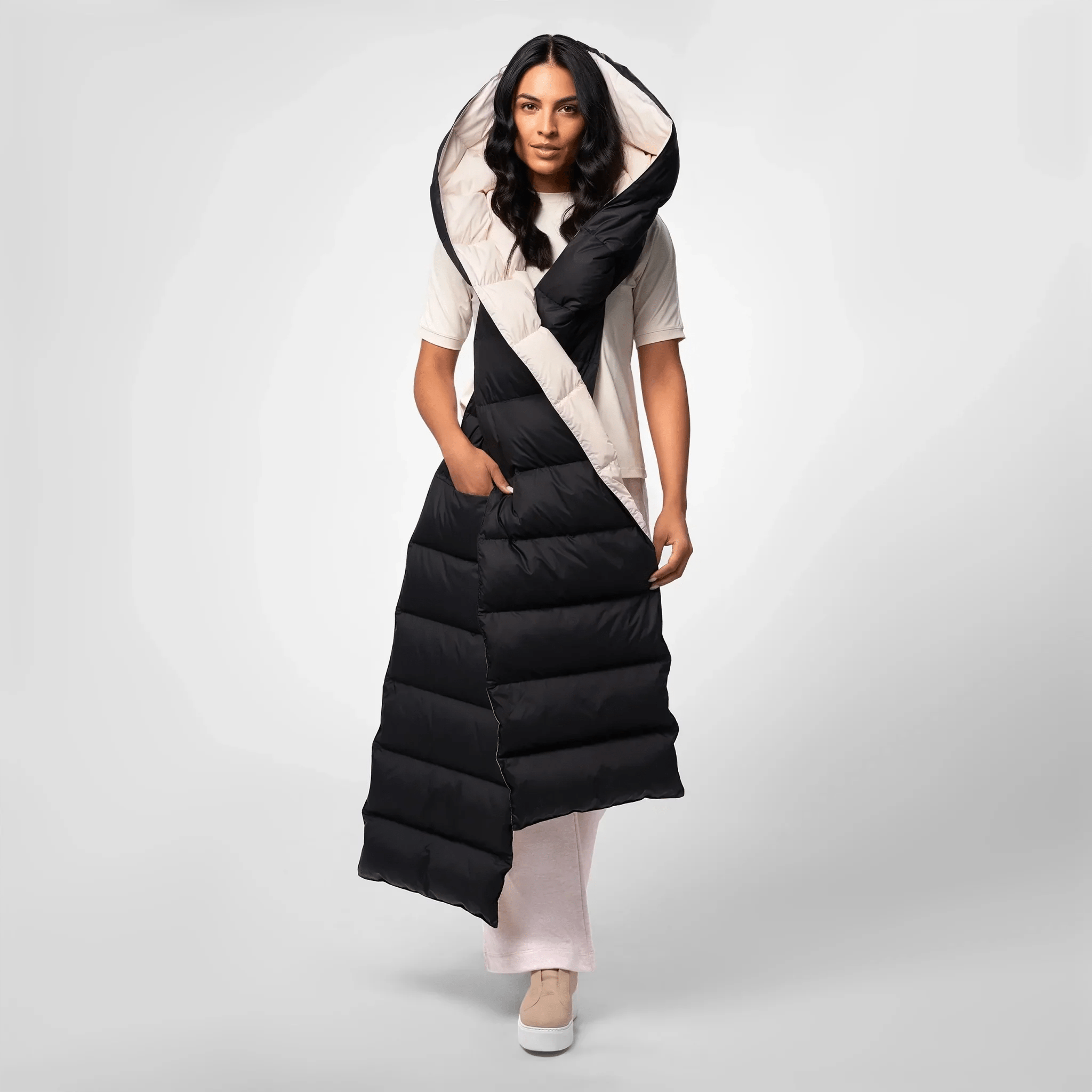 Hooded Down Stole - SEASONAL BLACK