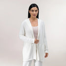 White longline cardigan with open front and pockets - كارديجان أبيض طويل مع واجهة مفتوحة وجيوب