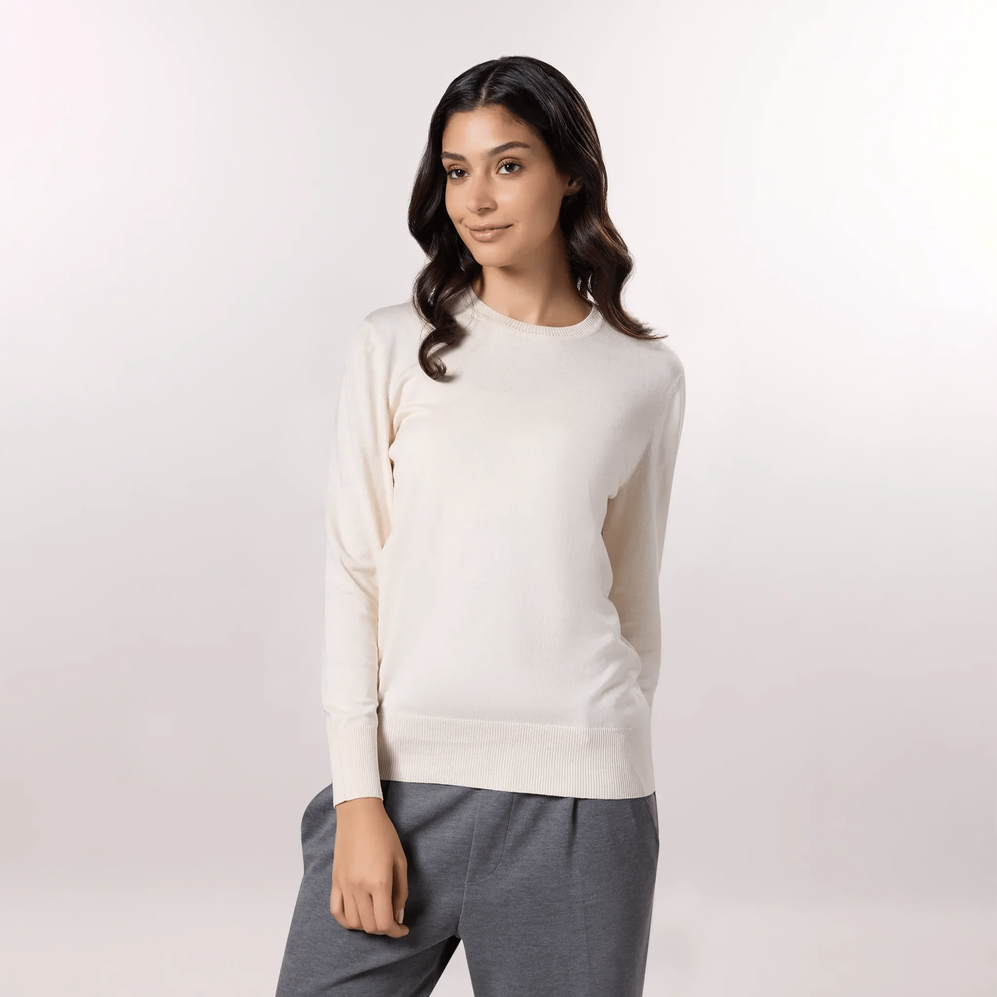 Crewneck Knit Sweater - SEASONAL IVORY