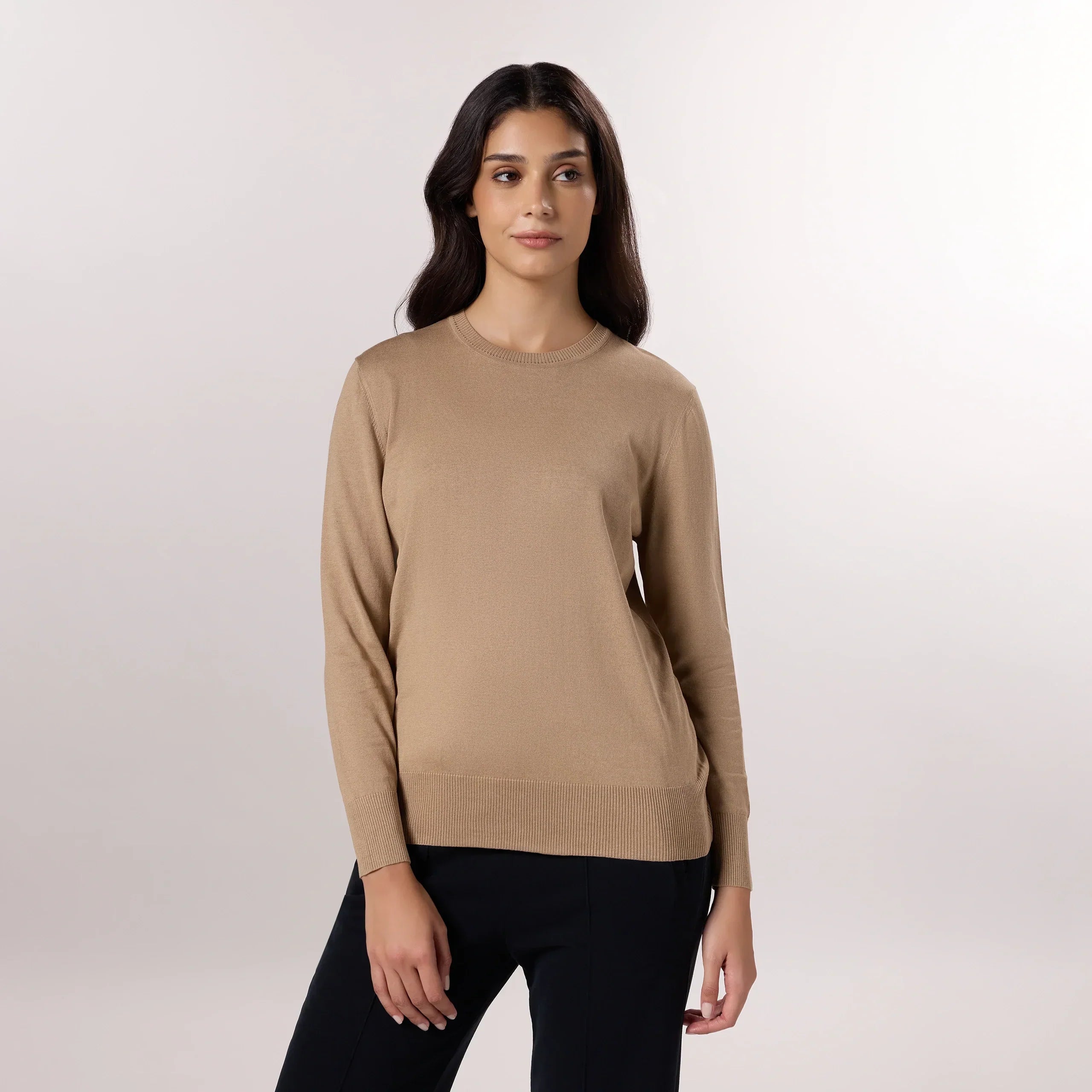 Crewneck Knit Sweater - SEASONAL BEIGE