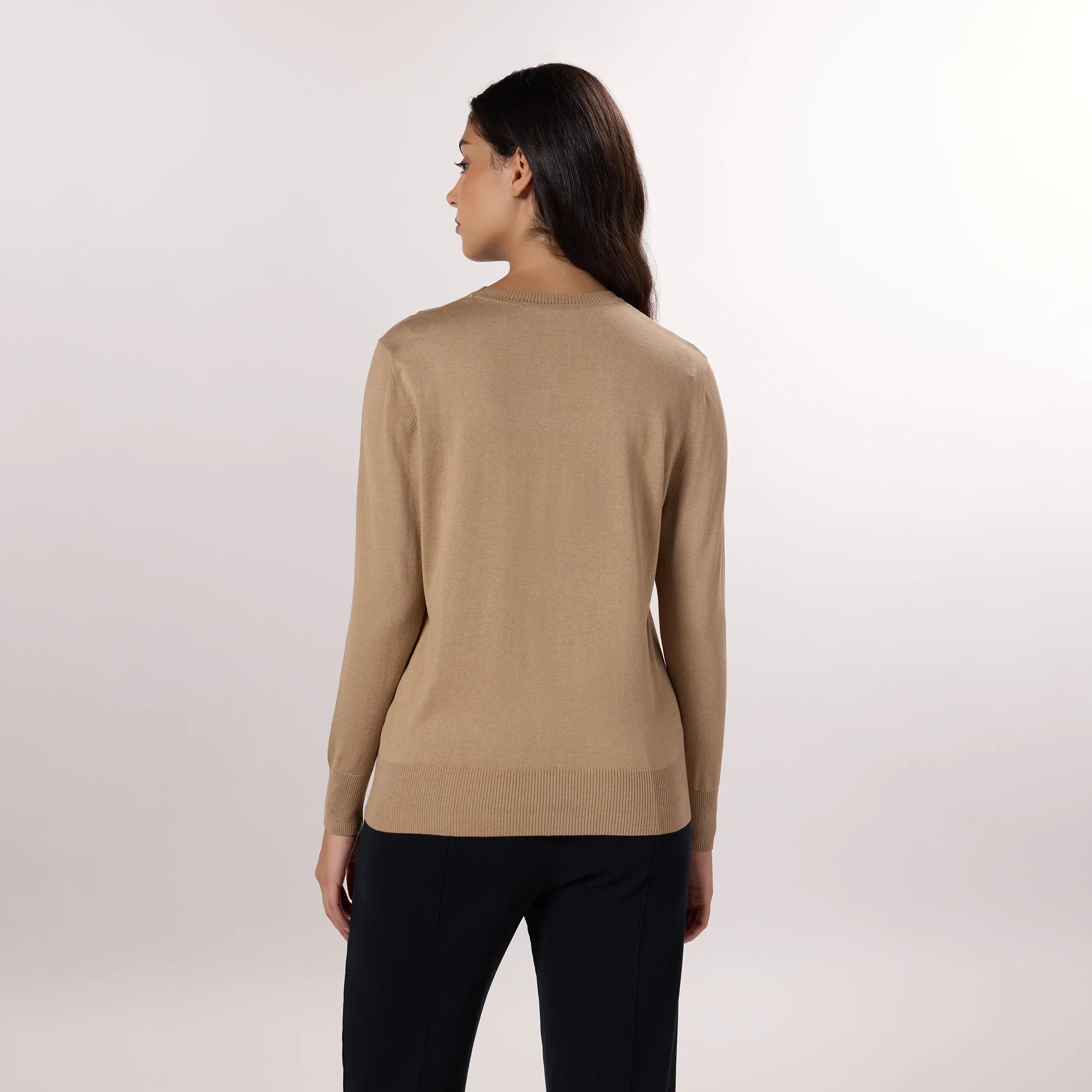Crewneck Knit Sweater - SEASONAL BEIGE