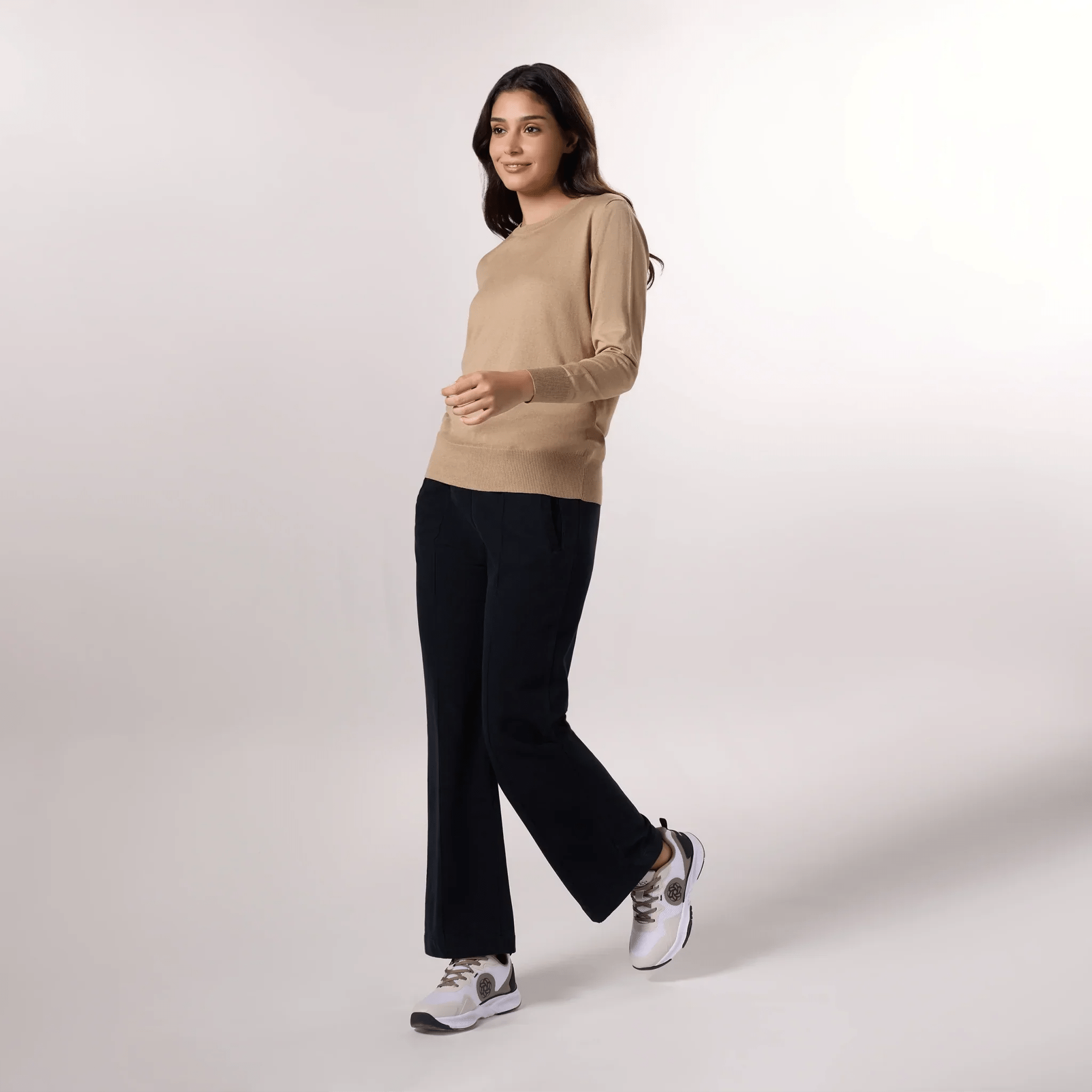 Crewneck Knit Sweater - SEASONAL BEIGE