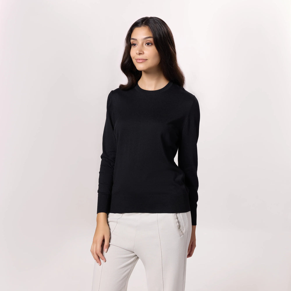Crewneck Knit Sweater - SEASONAL BLACK