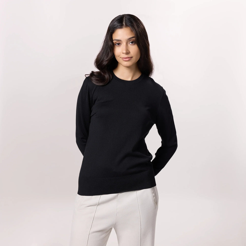 Crewneck Knit Sweater - SEASONAL BLACK