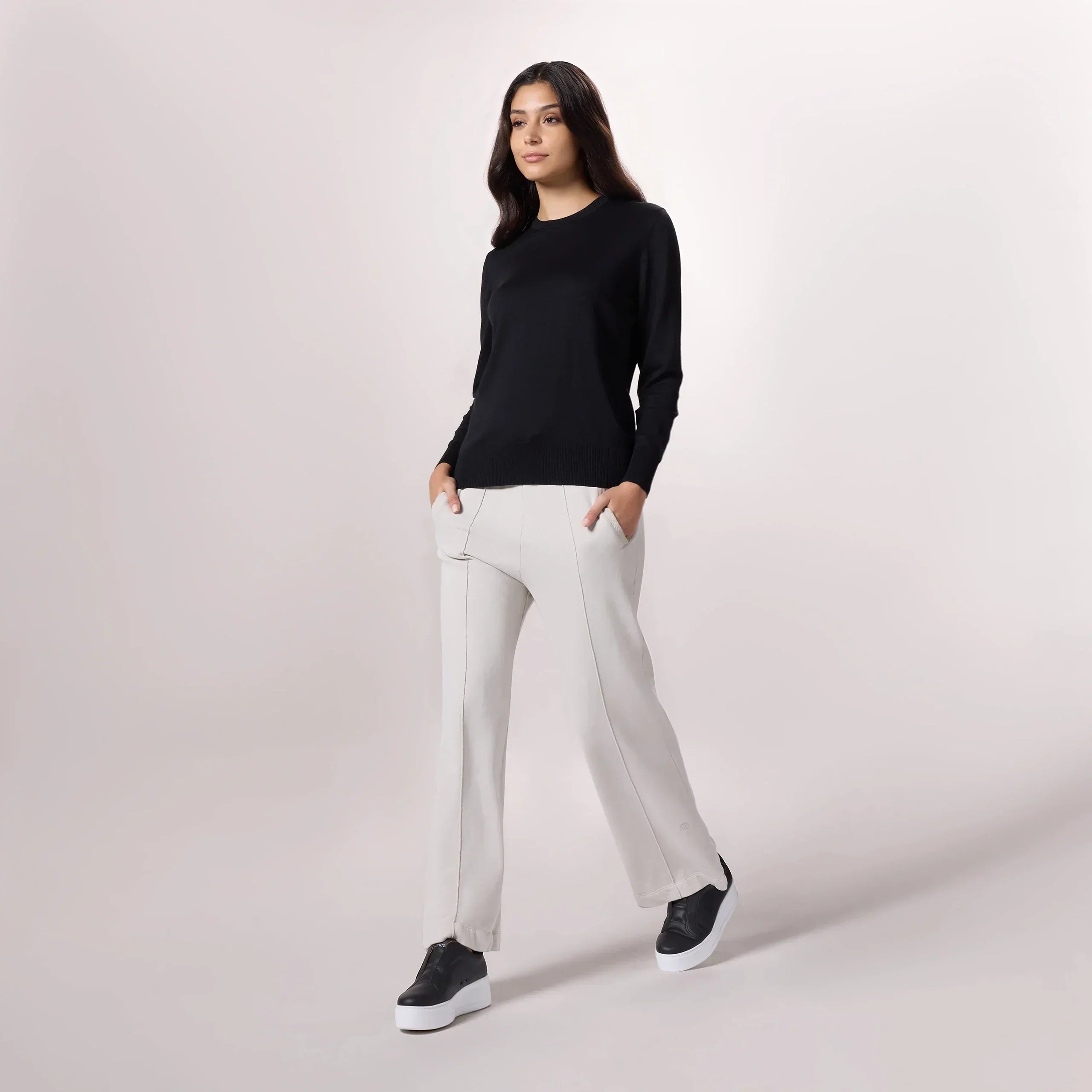 Crewneck Knit Sweater - SEASONAL BLACK