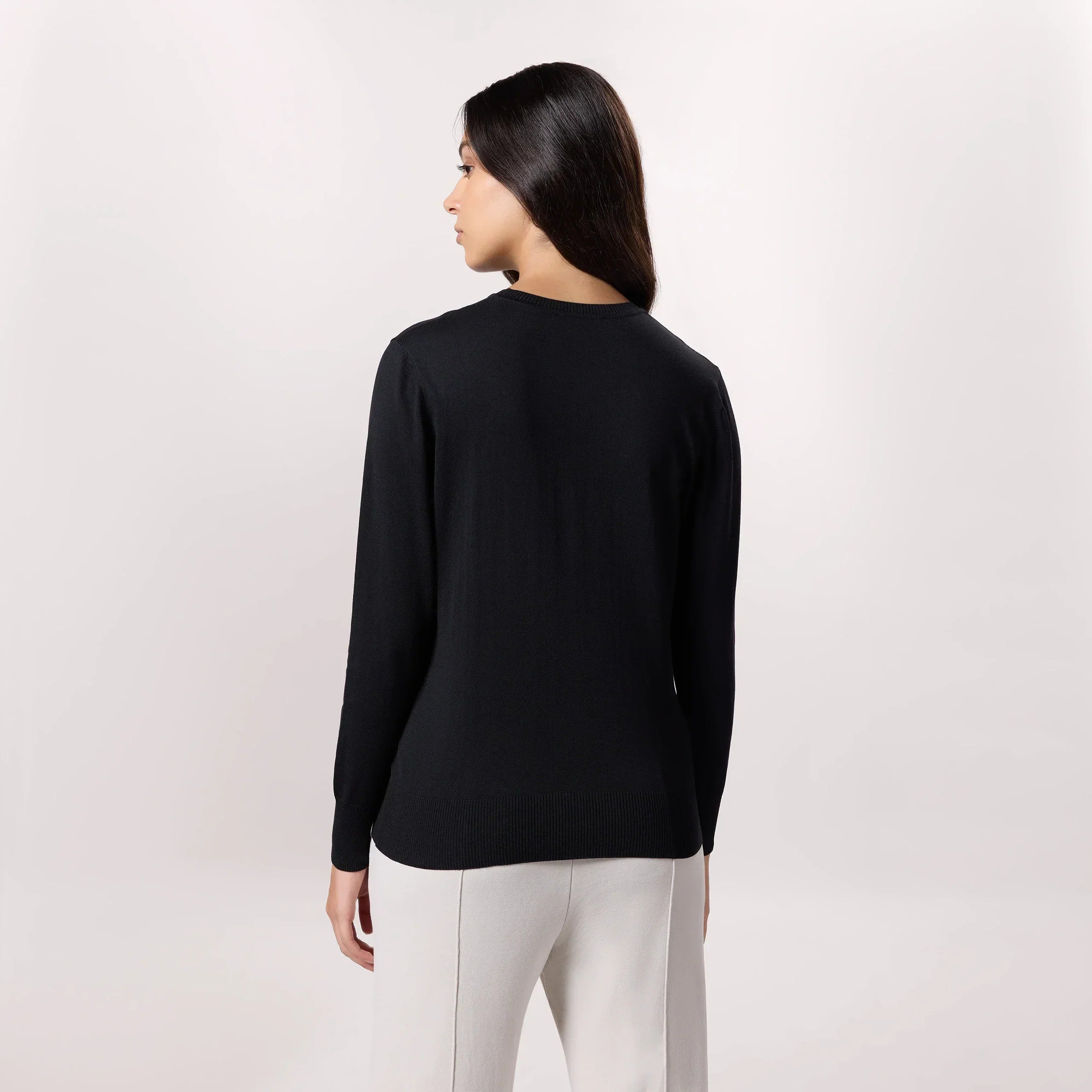 Crewneck Knit Sweater - SEASONAL BLACK