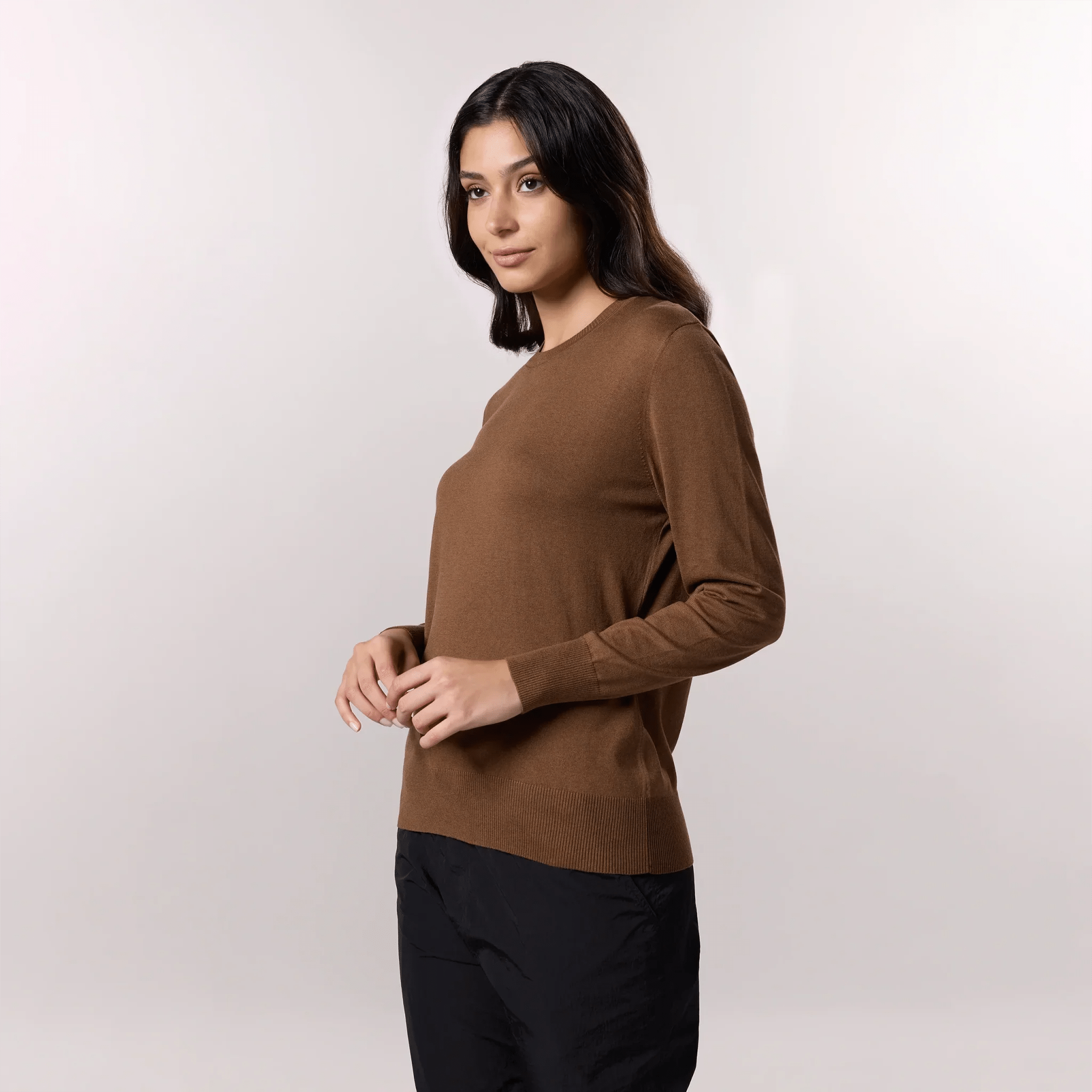 Crewneck Knit Sweater - SEASONAL HAZELNUT