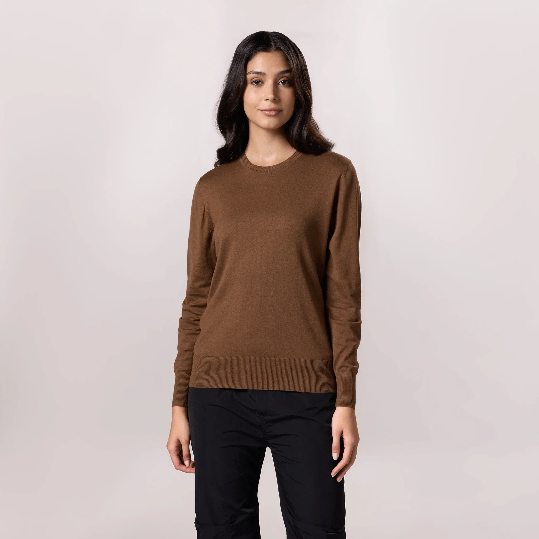 Crewneck Knit Sweater - SEASONAL HAZELNUT