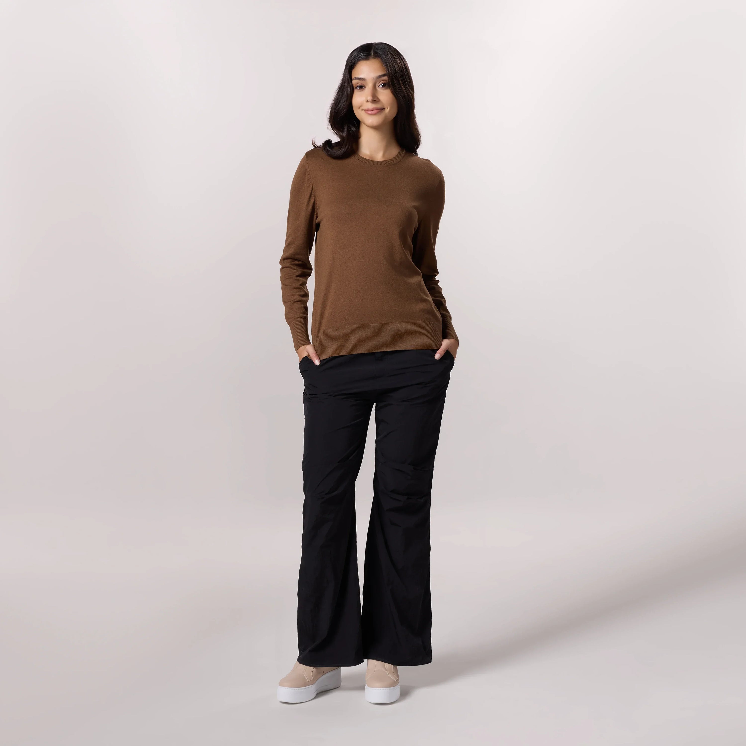 Crewneck Knit Sweater - SEASONAL HAZELNUT