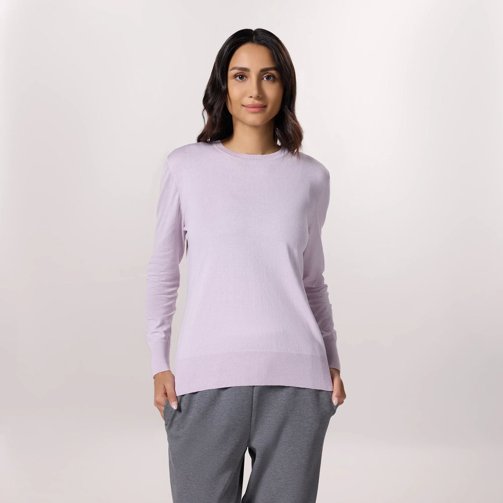 Crewneck Knit Sweater - SEASONAL LILAC