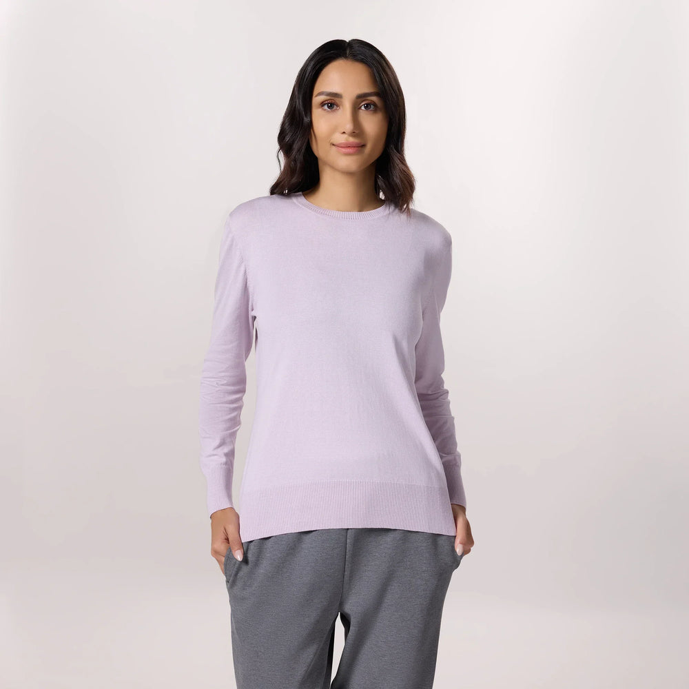 Crewneck Knit Sweater - SEASONAL LILAC