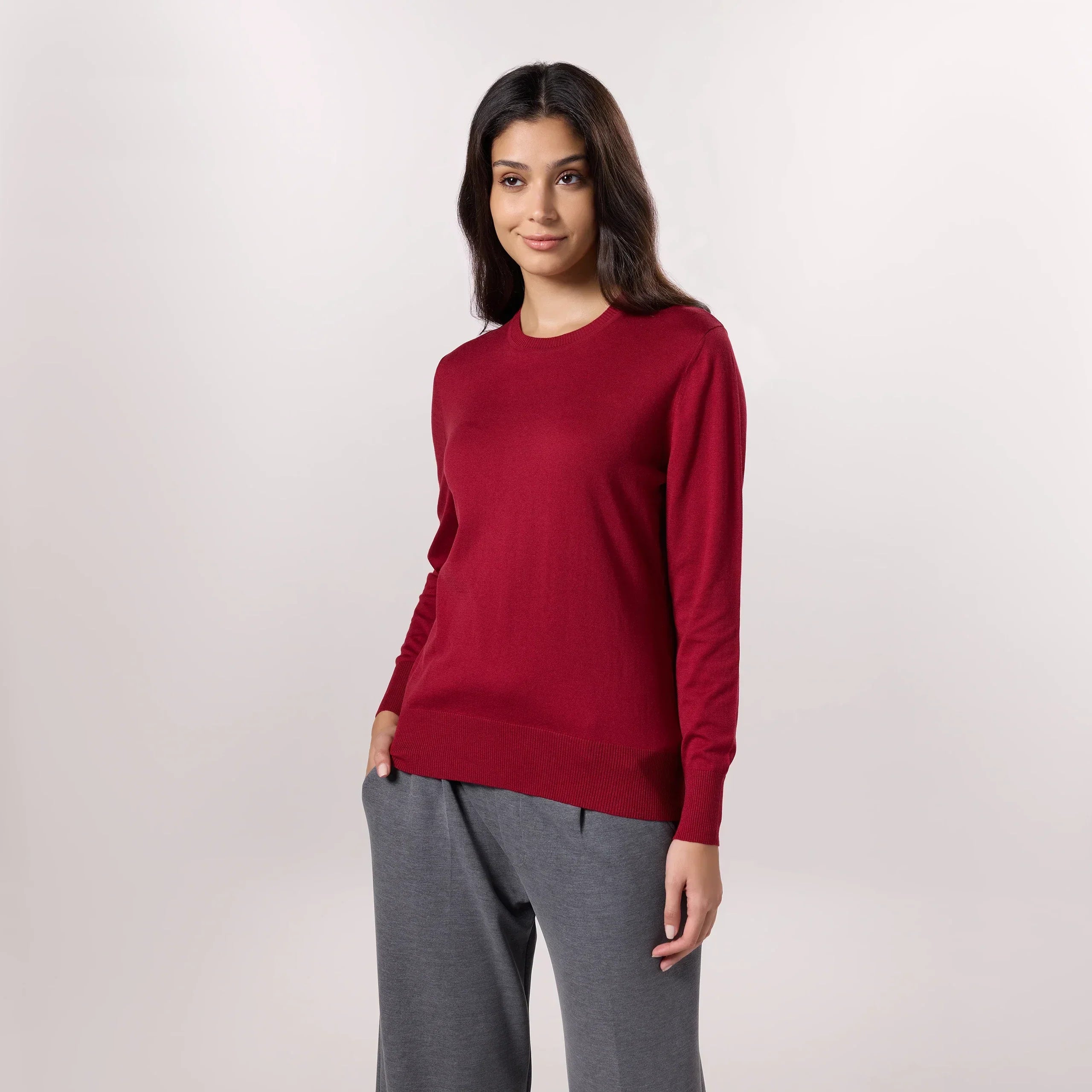 Crewneck Knit Sweater - SEASONAL BURGUNDY