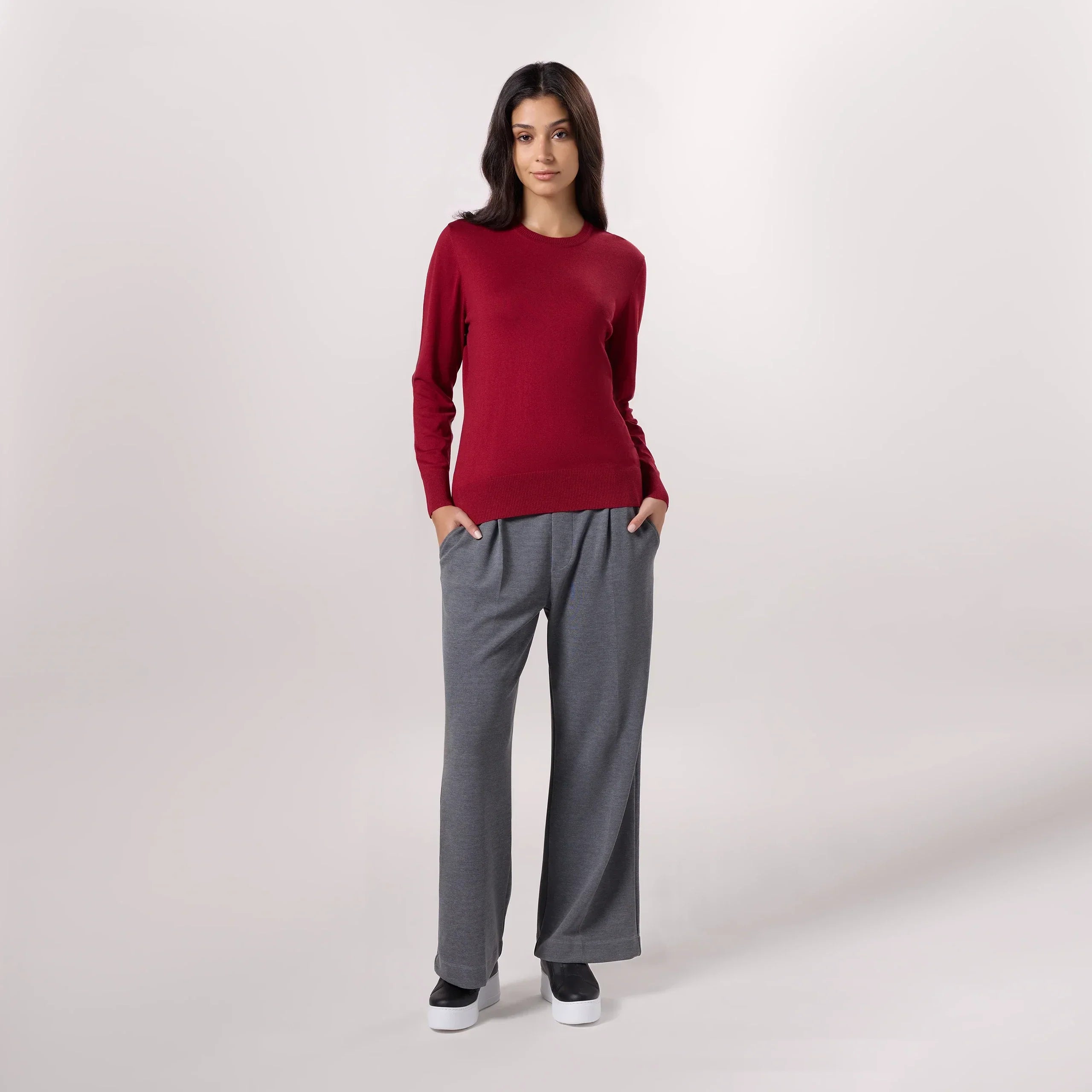 Crewneck Knit Sweater - SEASONAL BURGUNDY
