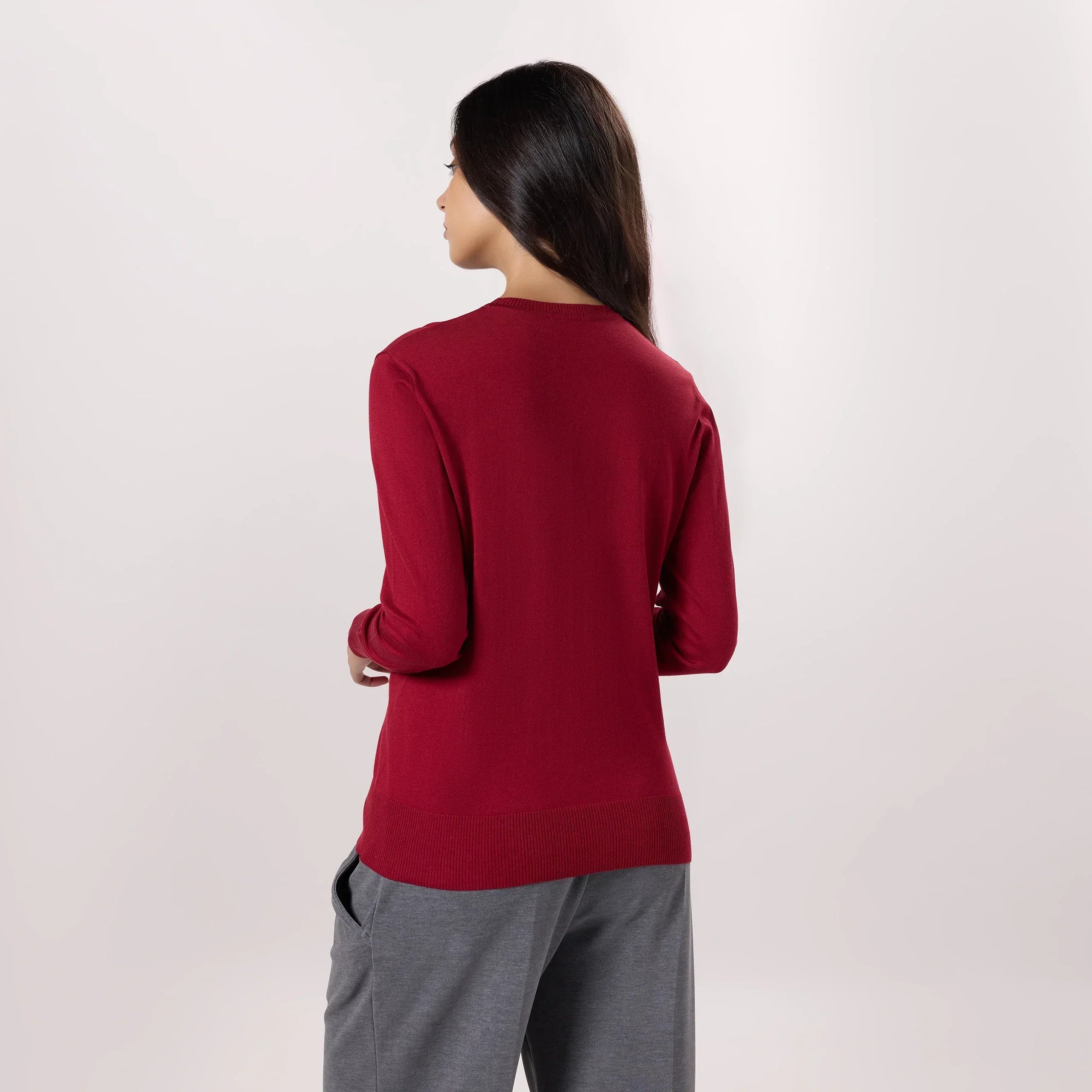 Crewneck Knit Sweater - SEASONAL BURGUNDY
