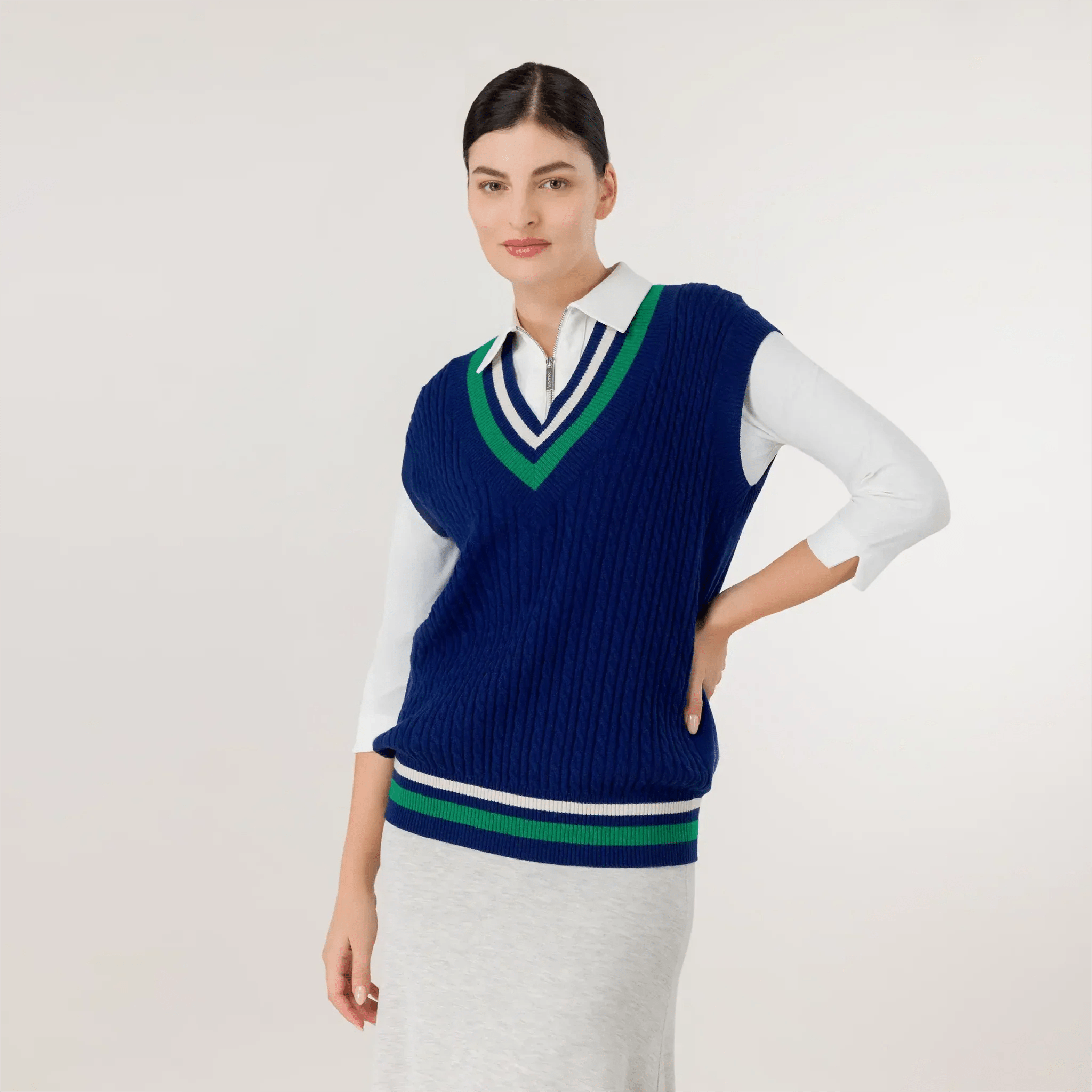 Cable Cashmere Vest - SEASONAL BLUE