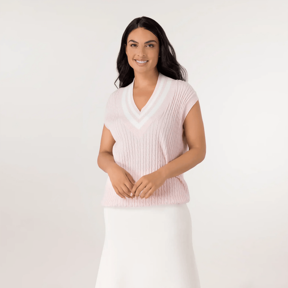 Cable Cashmere Vest - SEASONAL PINK