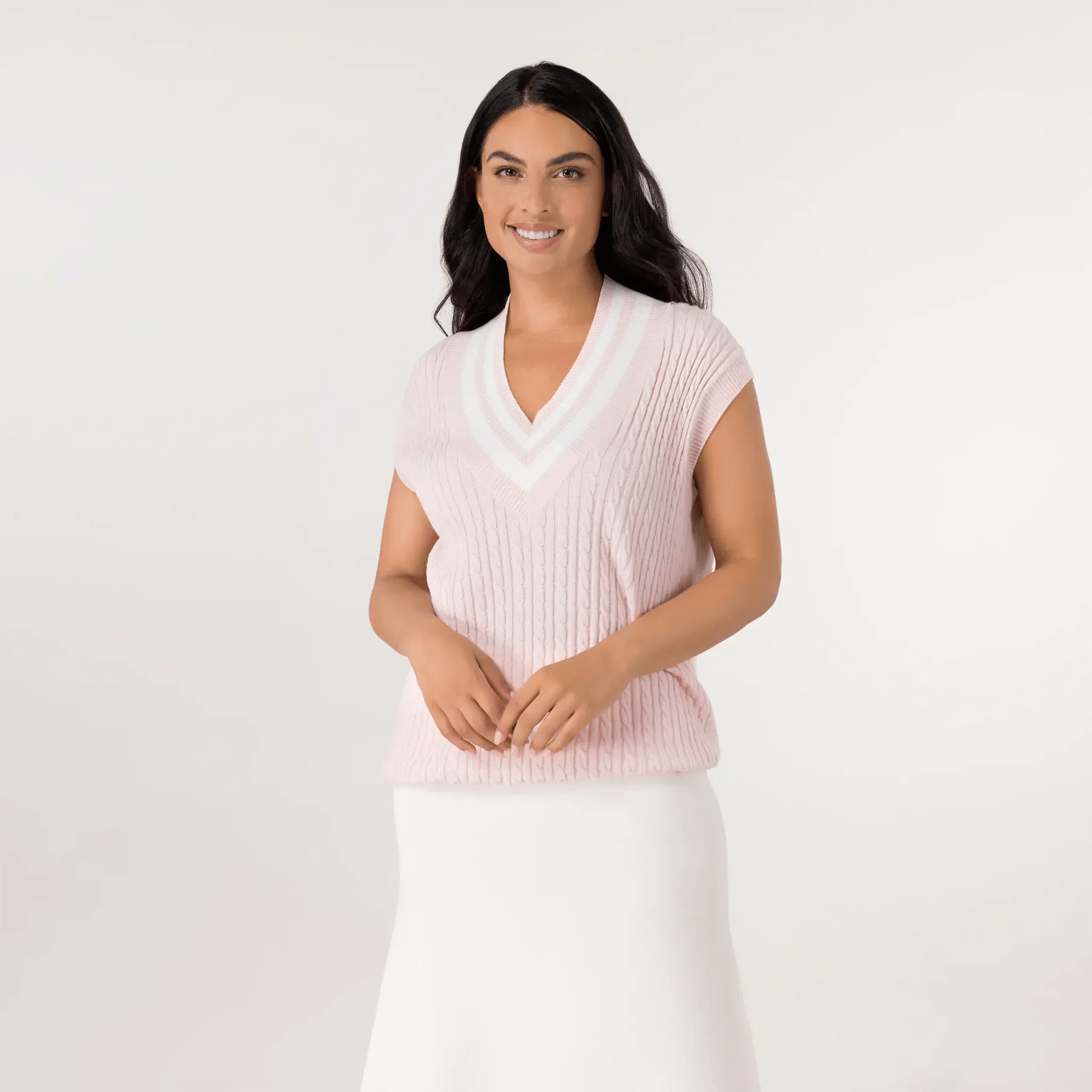 Cable Cashmere Vest - SEASONAL PINK