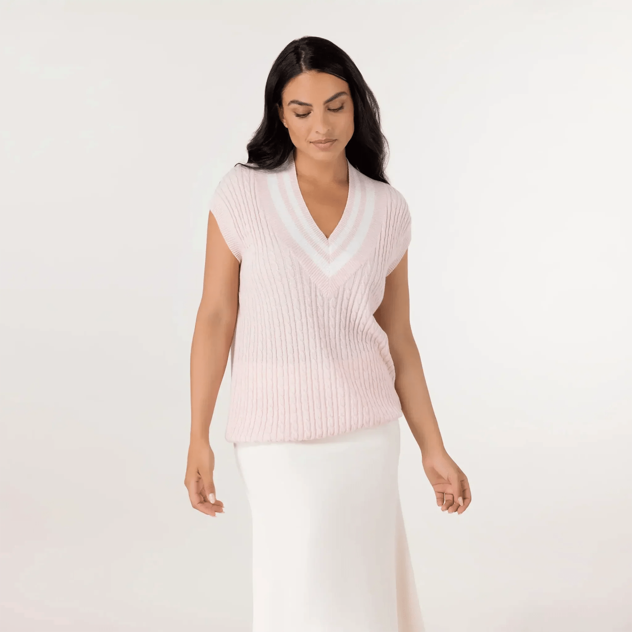 Cable Cashmere Vest - SEASONAL PINK