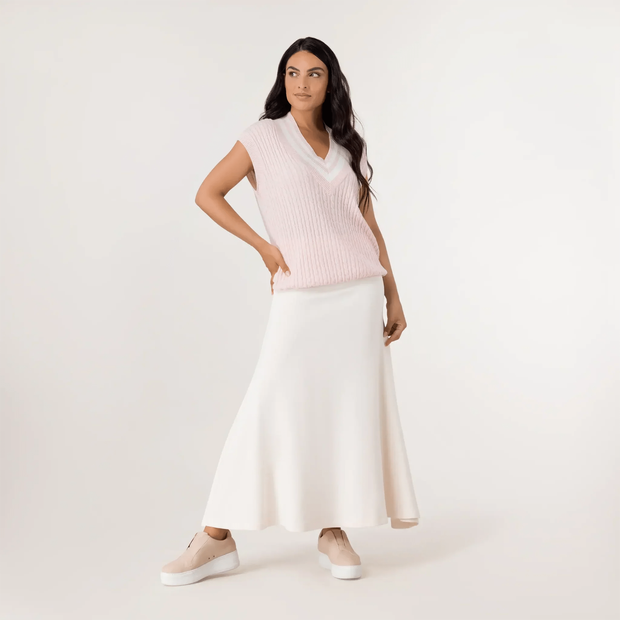 Cable Cashmere Vest - SEASONAL PINK
