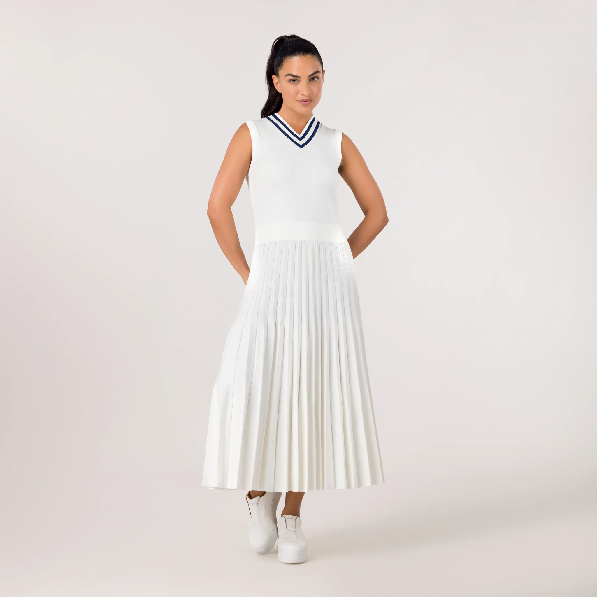 Pleated Knit Dress - SEASONAL WHITE