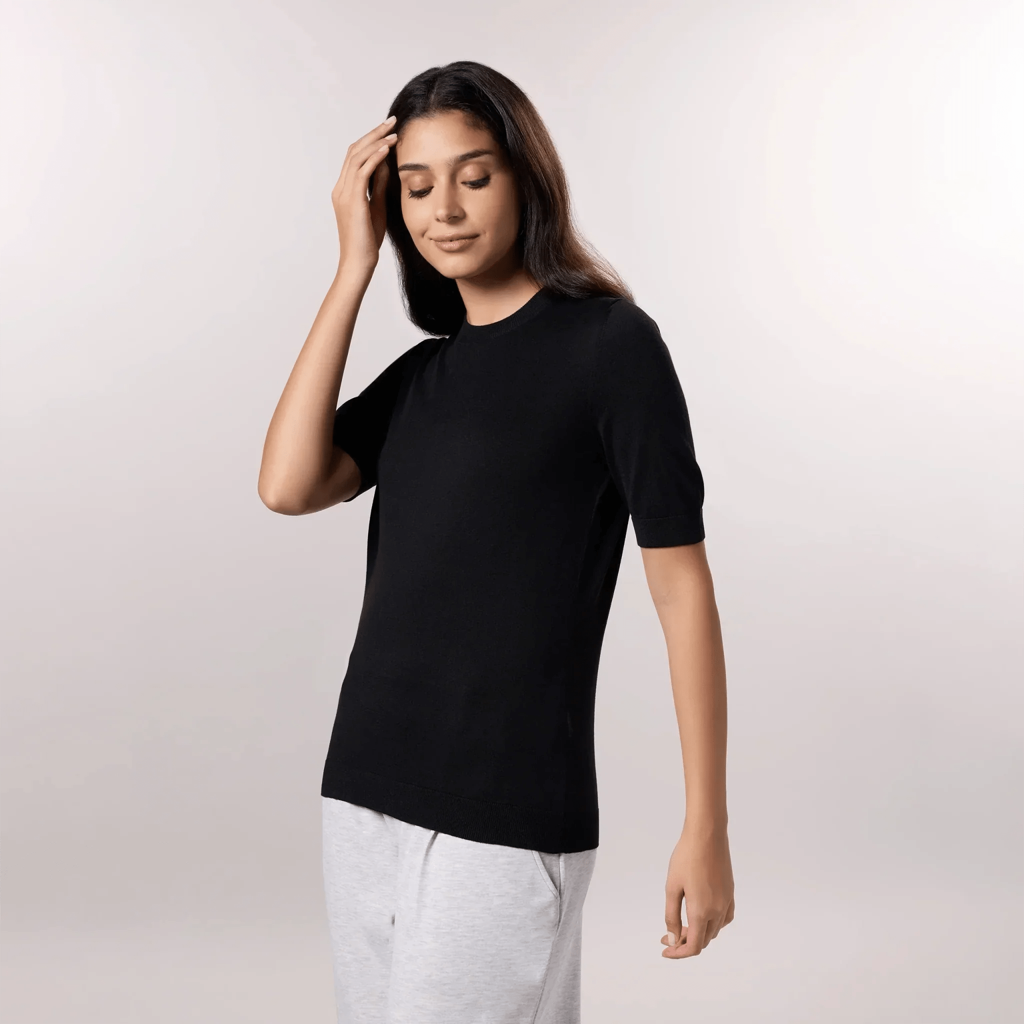 Short Sleeve Knit Sweater - SEASONAL BLACK