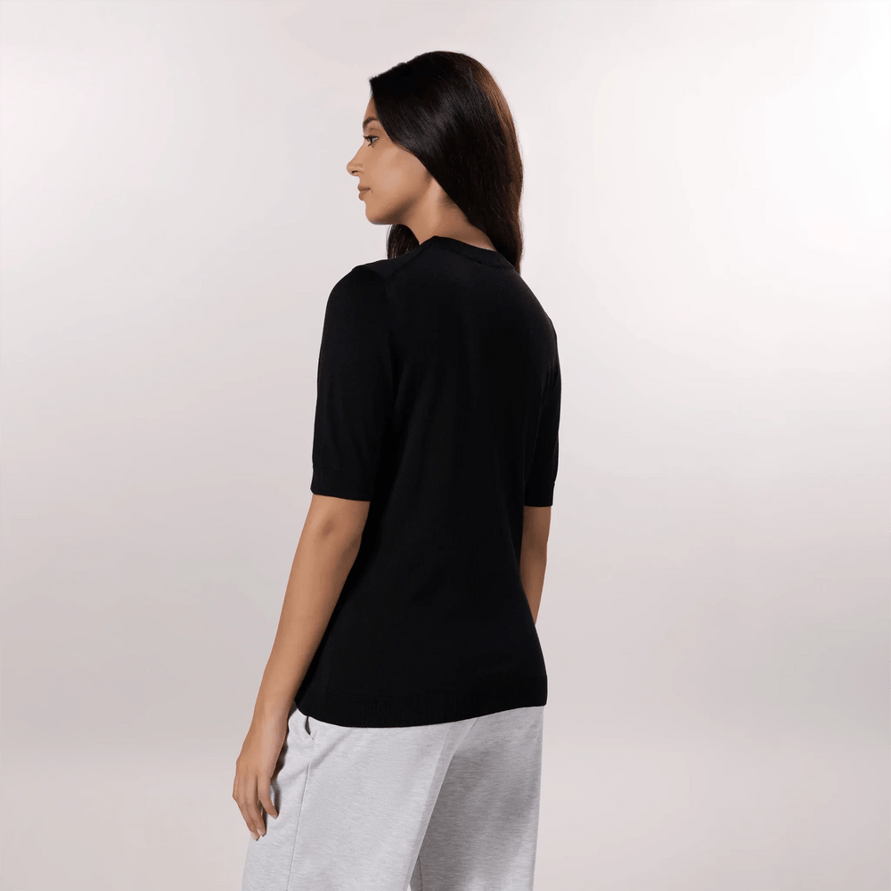 Short Sleeve Knit Sweater - SEASONAL BLACK