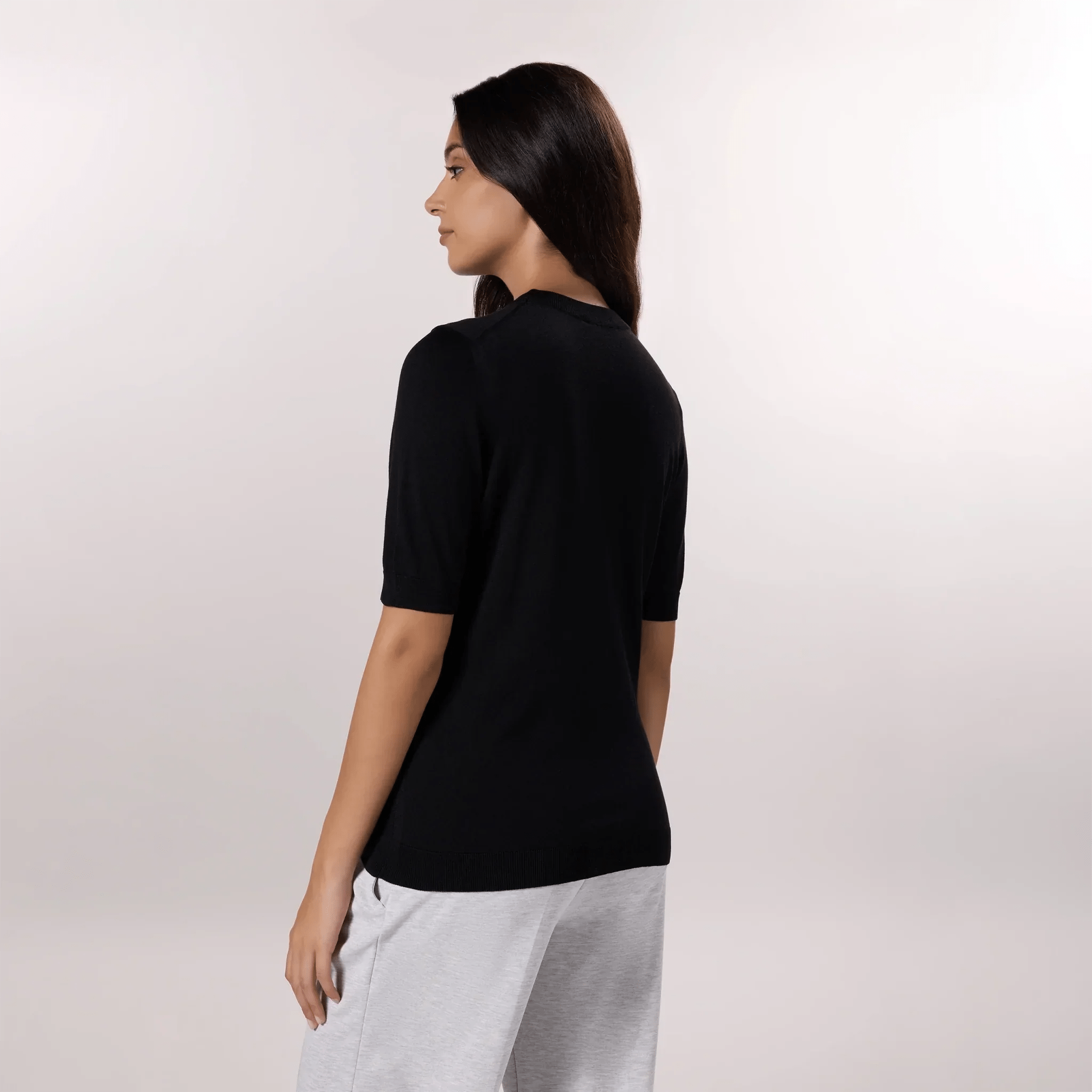 Short Sleeve Knit Sweater - SEASONAL BLACK