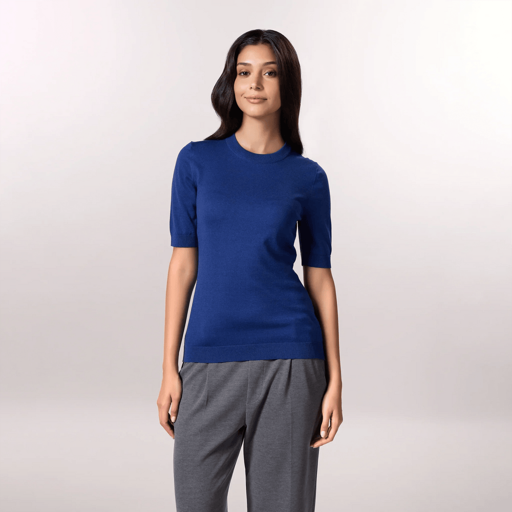 Short Sleeve Knit Sweater - SEASONAL BLUE