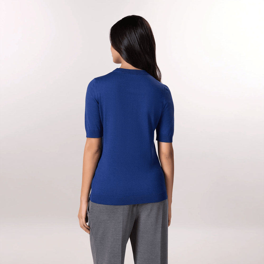 Short Sleeve Knit Sweater - SEASONAL BLUE
