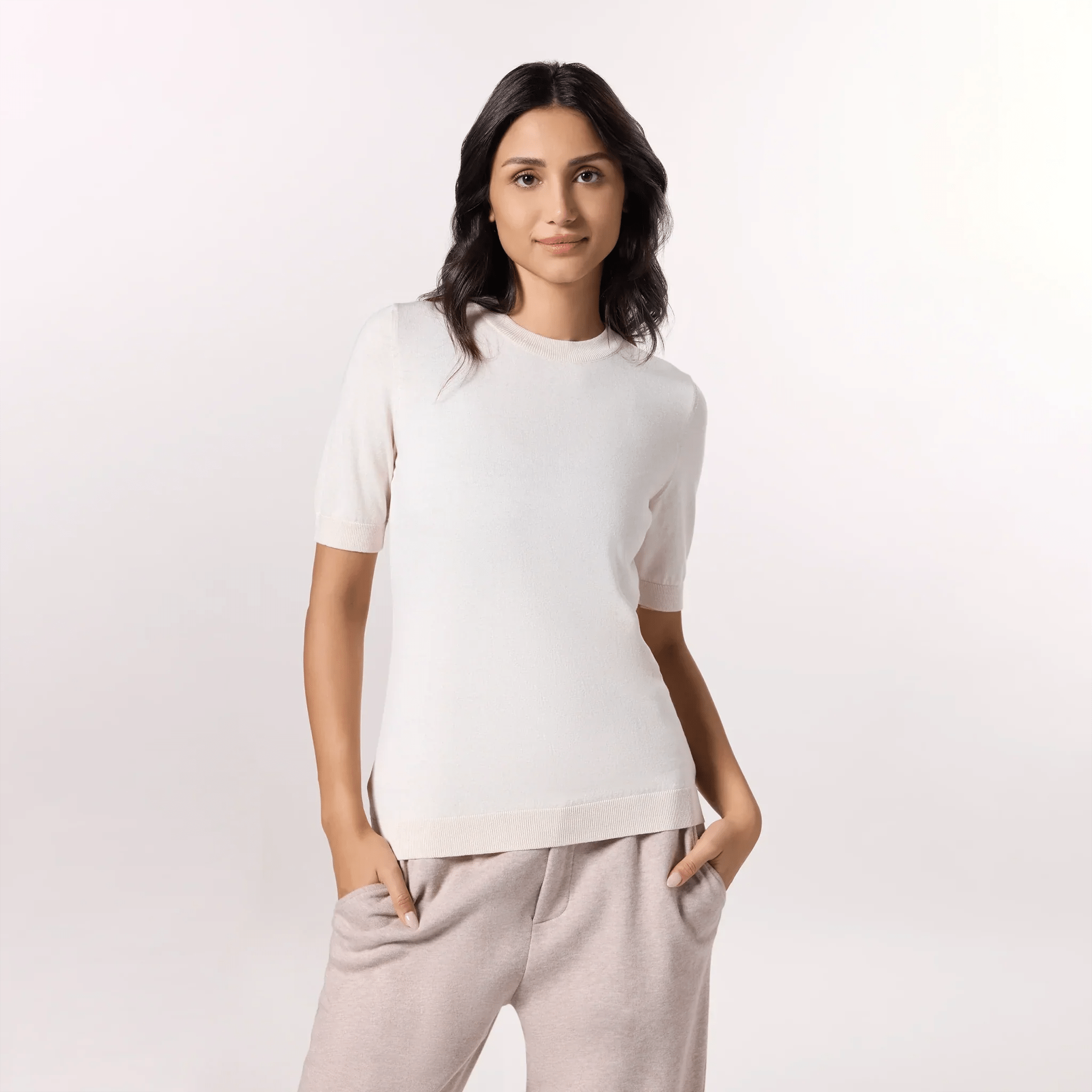 Short Sleeve Knit Sweater - SEASONAL IVORY