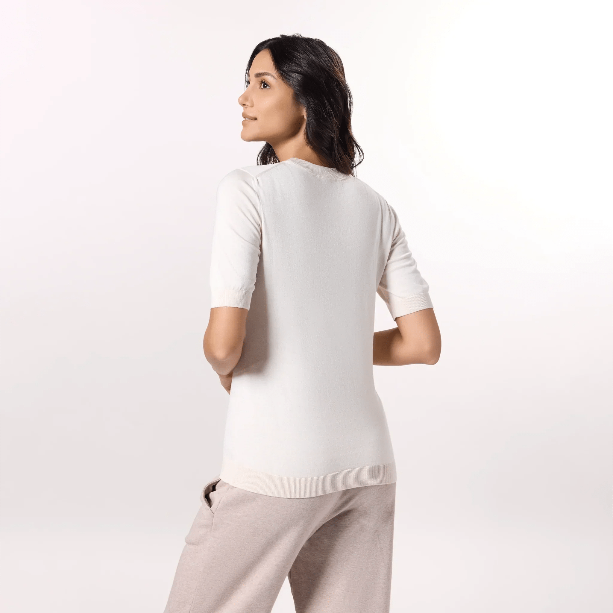 Short Sleeve Knit Sweater - SEASONAL IVORY