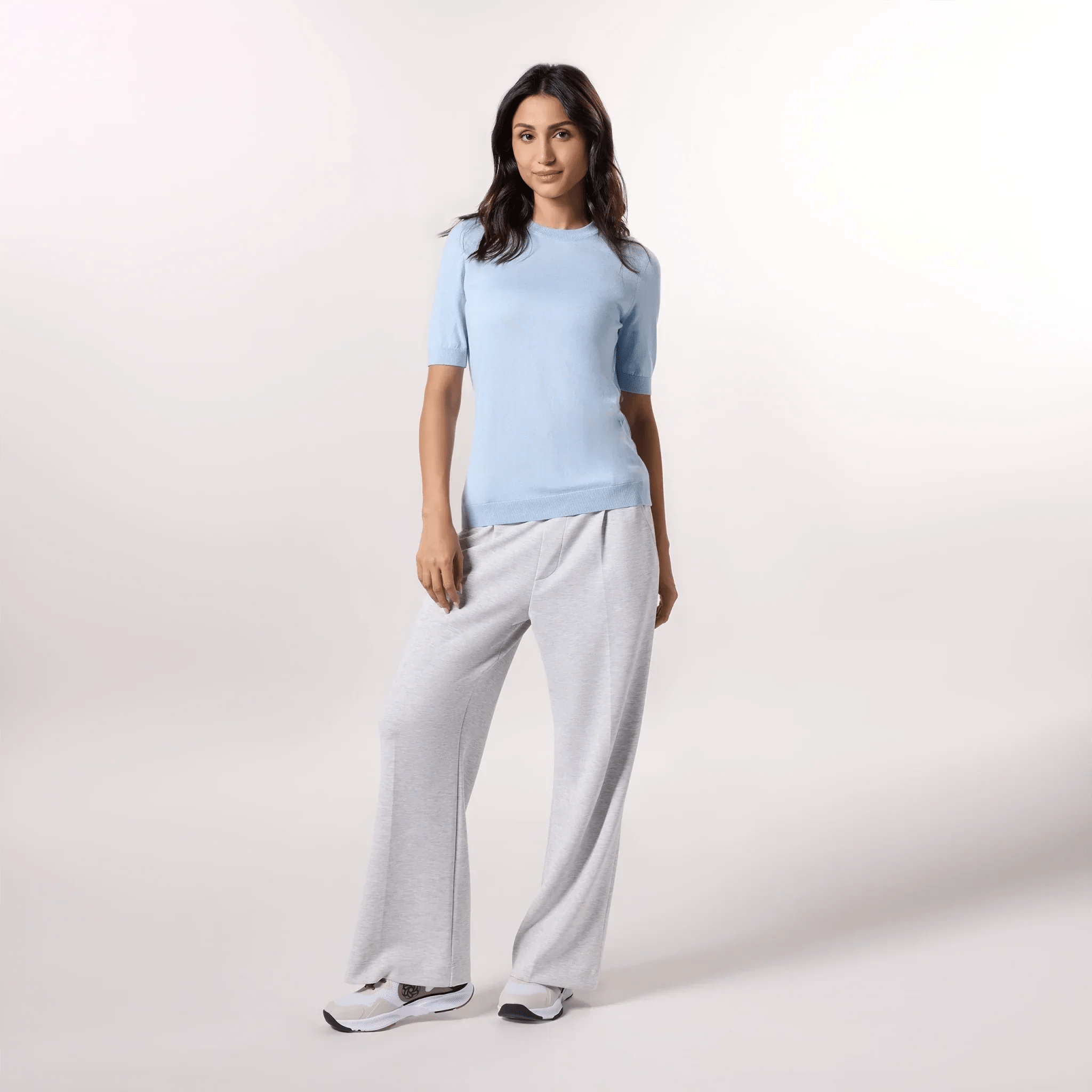 Short Sleeve Knit Sweater - SEASONAL LIGHT BLUE