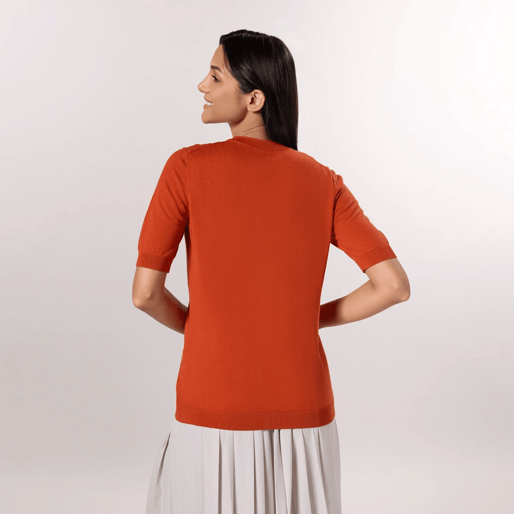Short Sleeve Knit Sweater - SEASONAL ORANGE