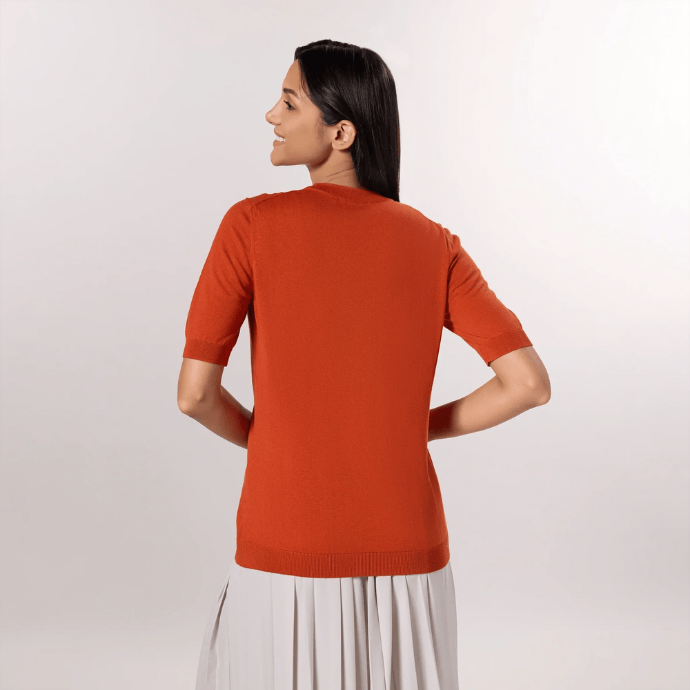 Short Sleeve Knit Sweater - SEASONAL ORANGE