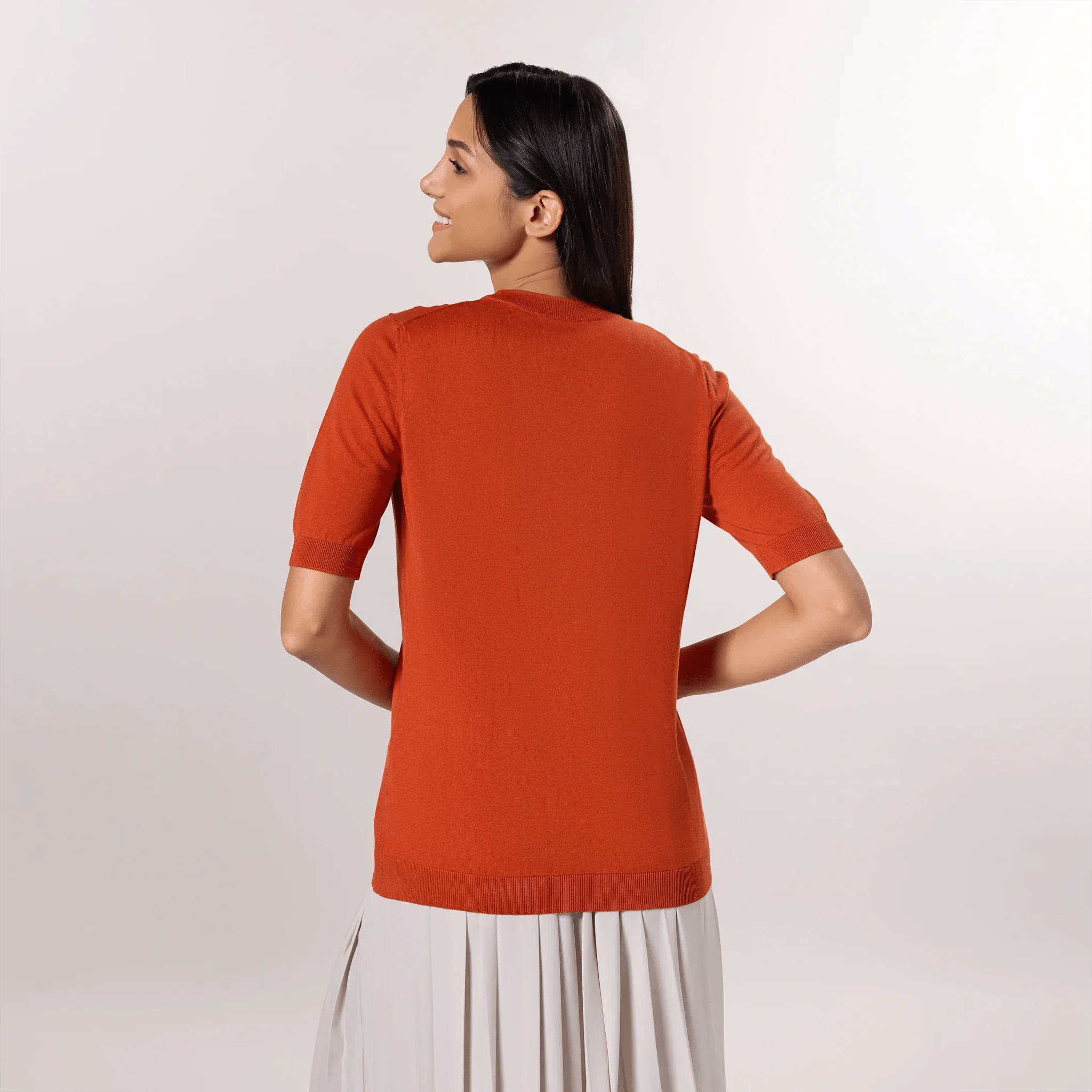 Short Sleeve Knit Sweater - SEASONAL ORANGE